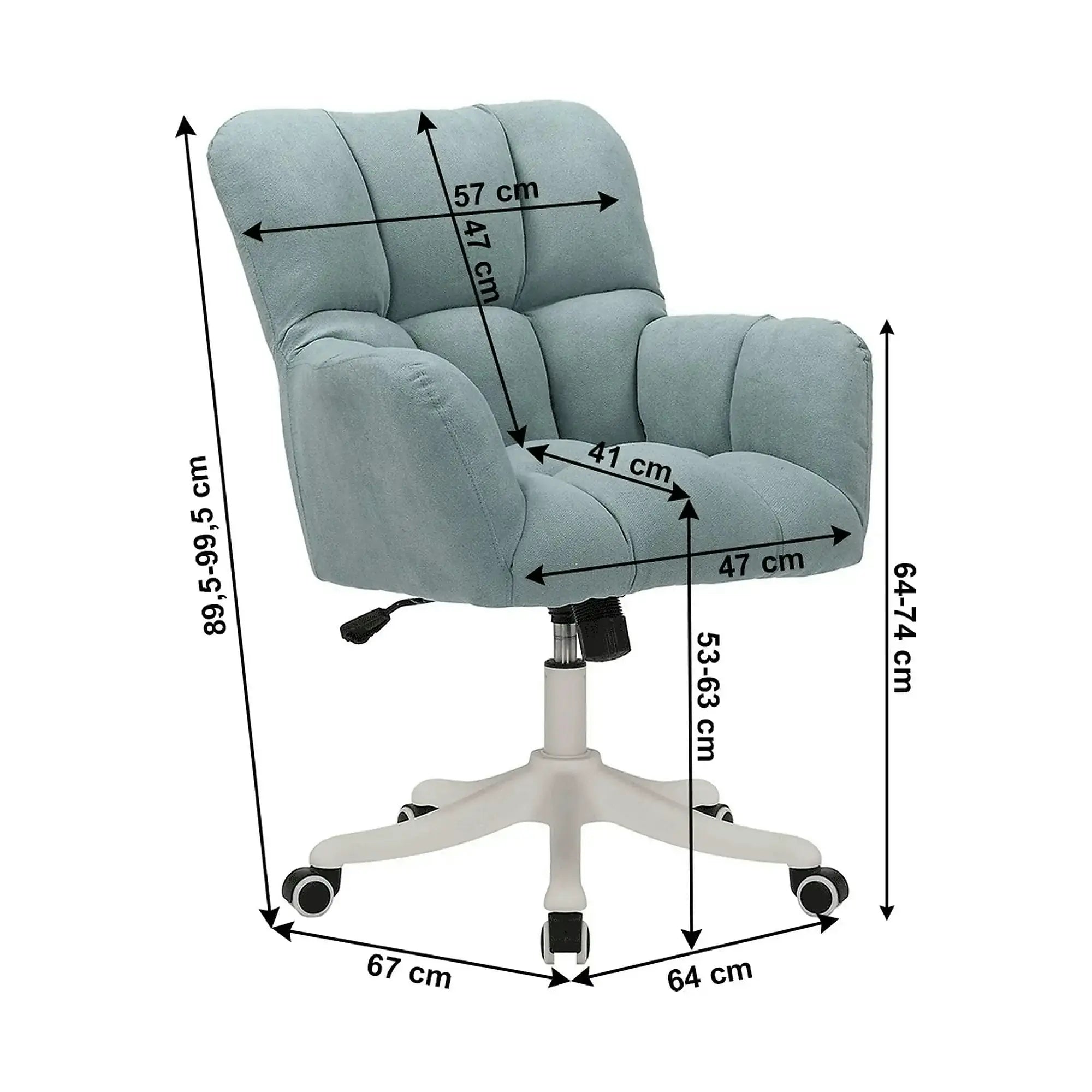Scaun birou LOREL, verde menta, stofa clasica, 64x67x90/99 cm