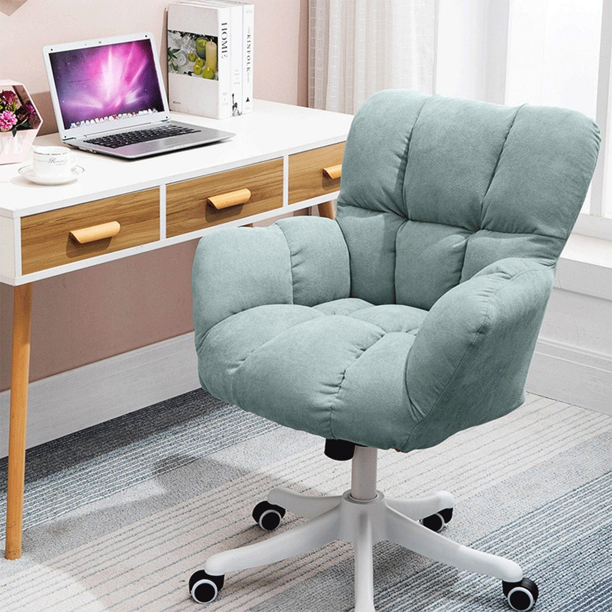 Scaun birou LOREL, verde menta, stofa clasica, 64x67x90/99 cm