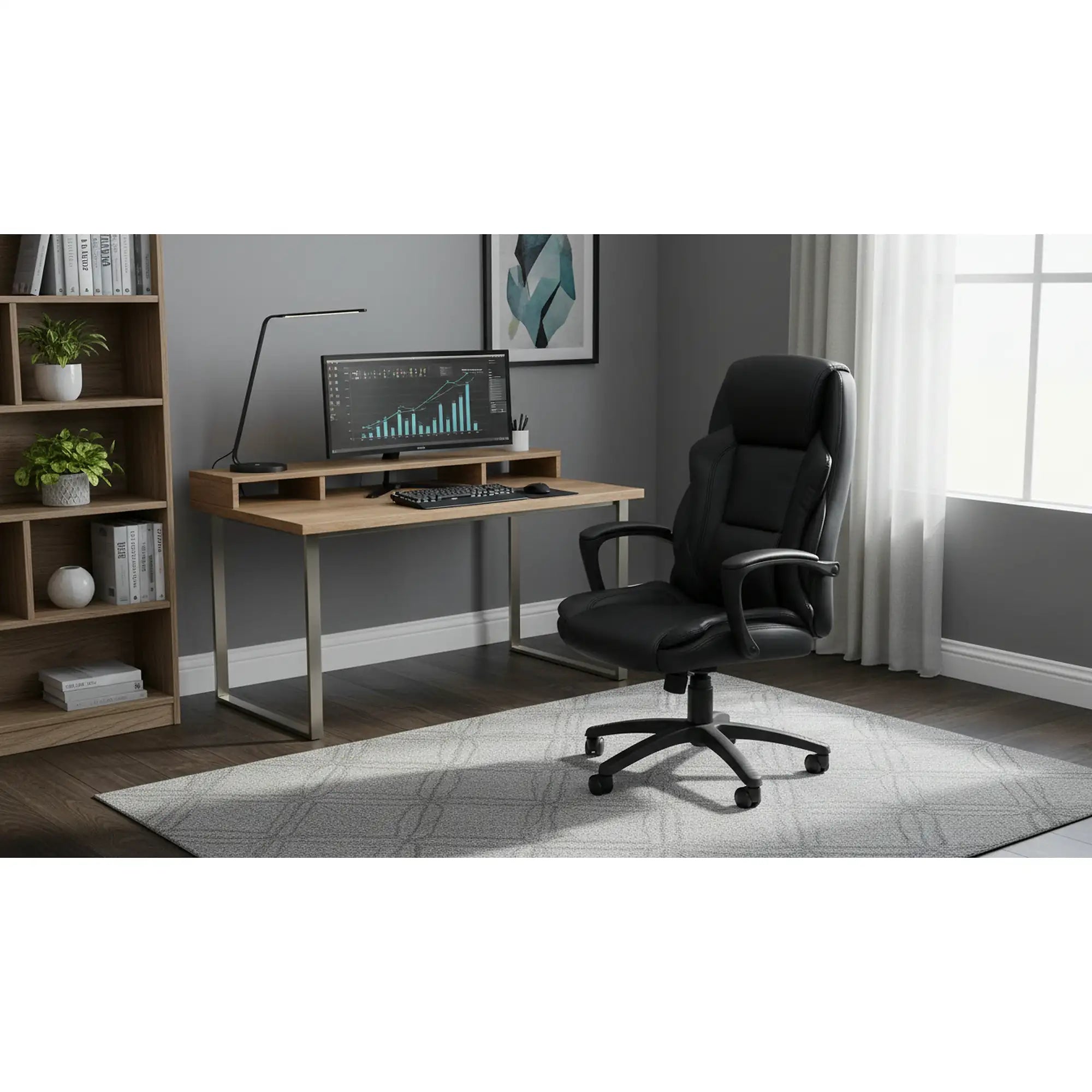 Scaun birou MARIO, negru, piele ecologica, 67x75x114/124 cm