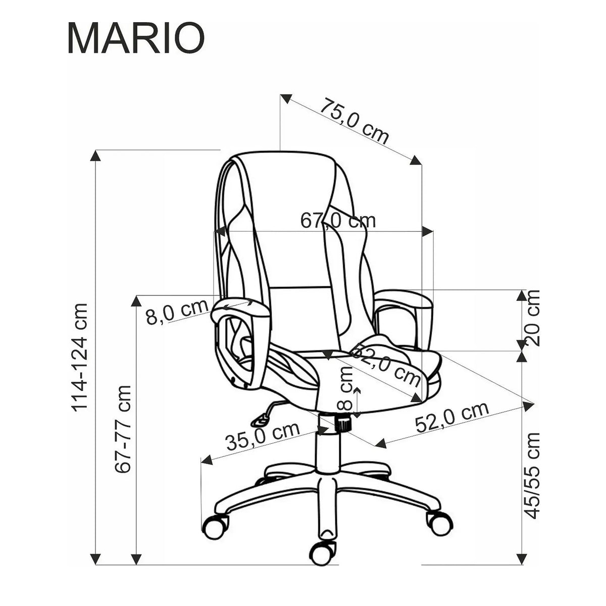 Scaun birou MARIO, negru, piele ecologica, 67x75x114/124 cm