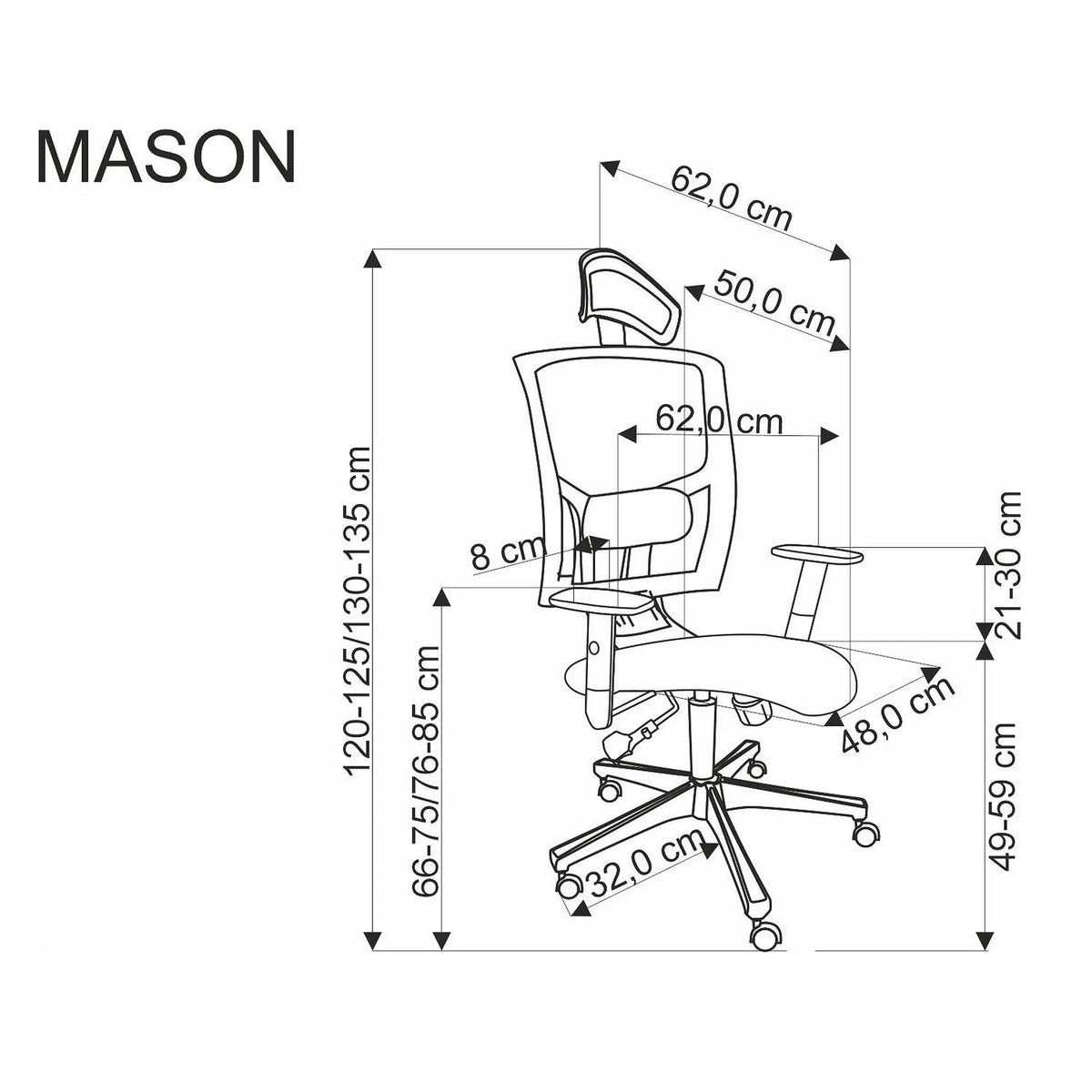 Scaun birou MASON, negru, stofa/plasa, 62x62x120/130 cm