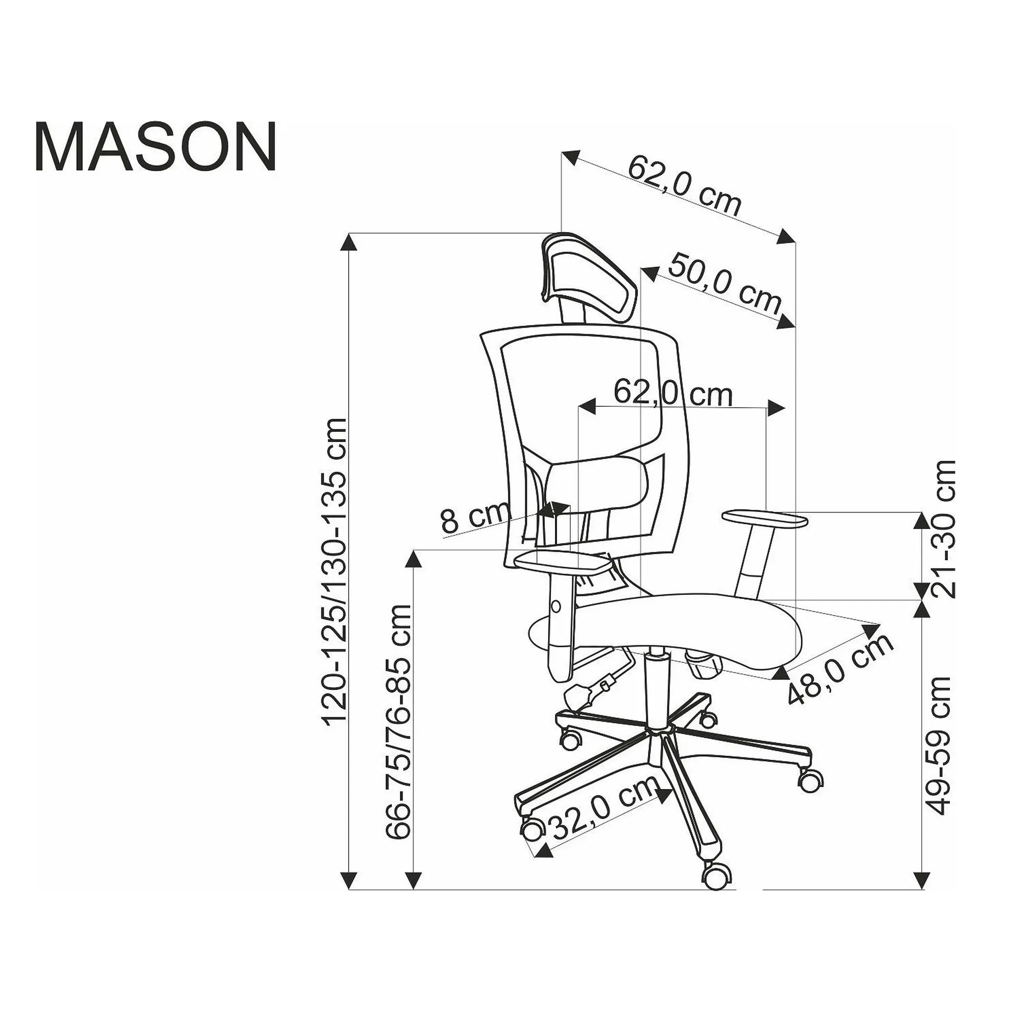 Scaun birou MASON, negru, stofa/plasa, 62x62x120/130 cm
