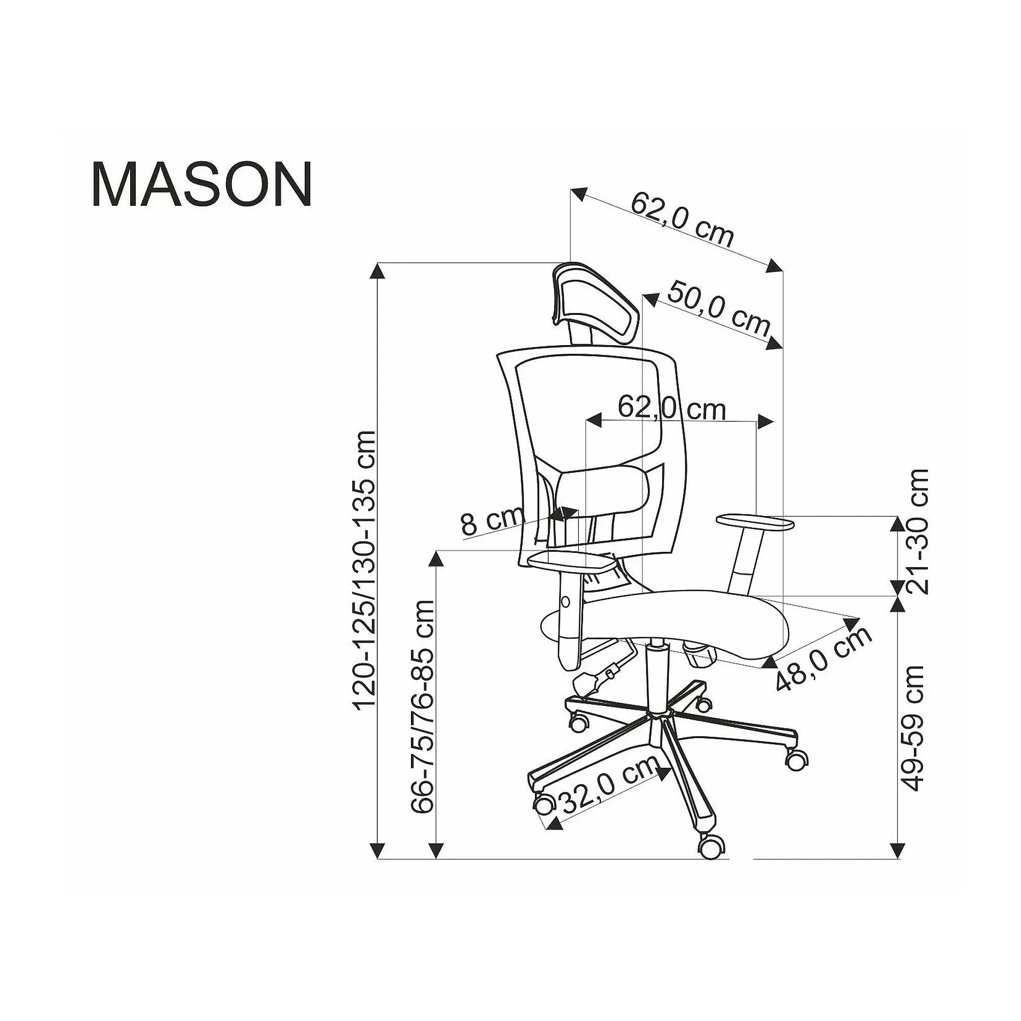 Scaun birou MASON, negru, stofa/plasa, 62x62x120/130 cm