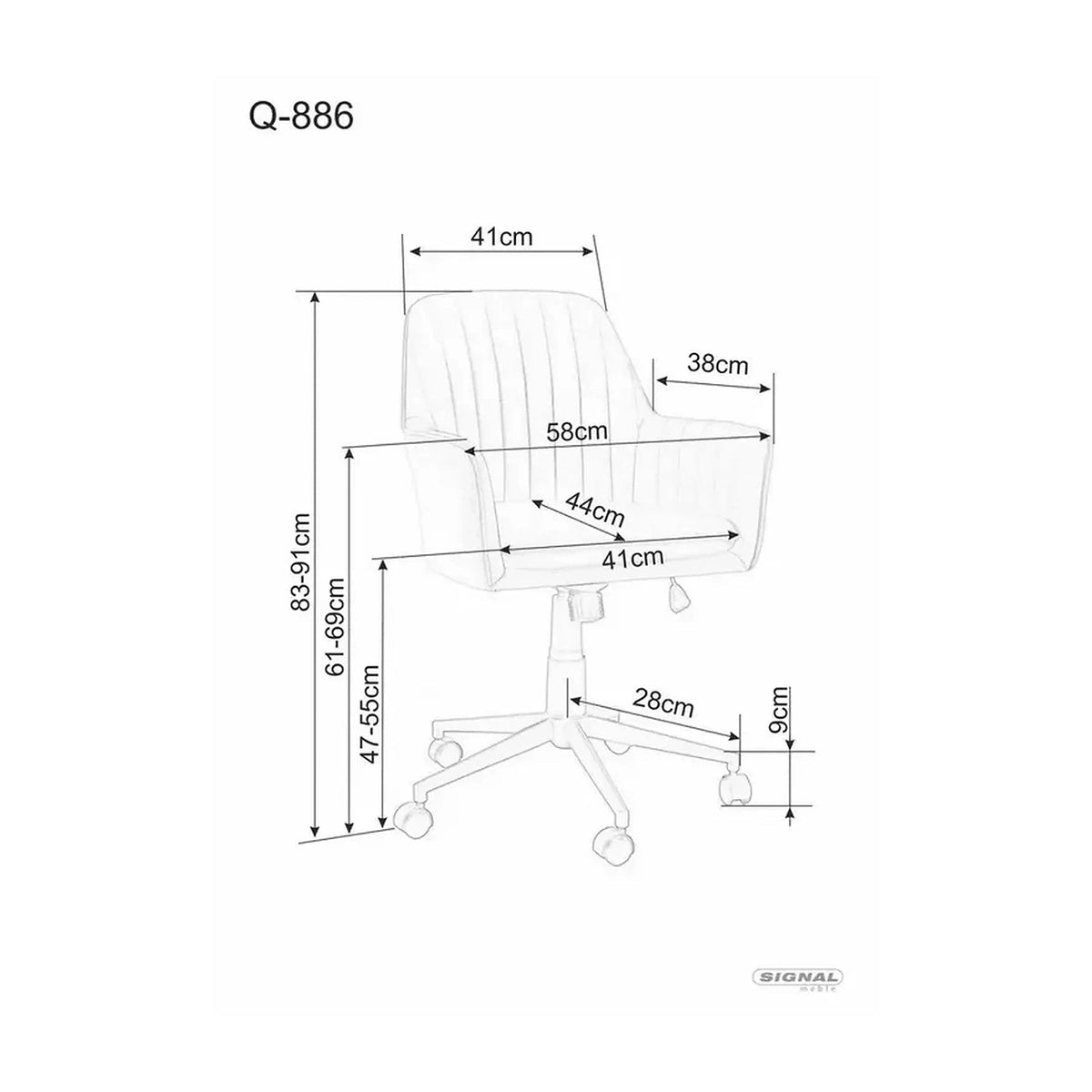 Scaun birou moale Q-886, gri deschis, stofa catifelata/metal, 58x44x83/91 cm