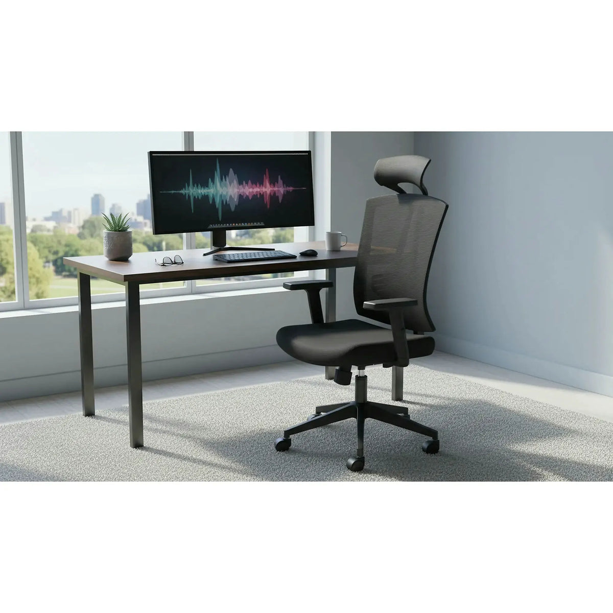 Scaun birou NAO, negru, stofa/plasa, 65x67x122/132 cm