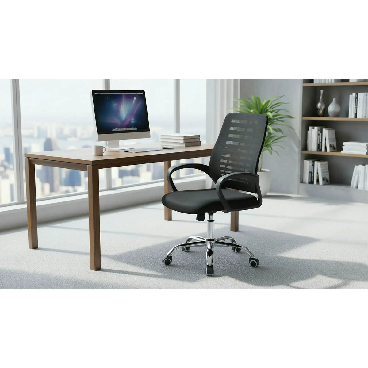 Scaun birou NED, negru, stofa/plasa, 55x61x92/102 cm