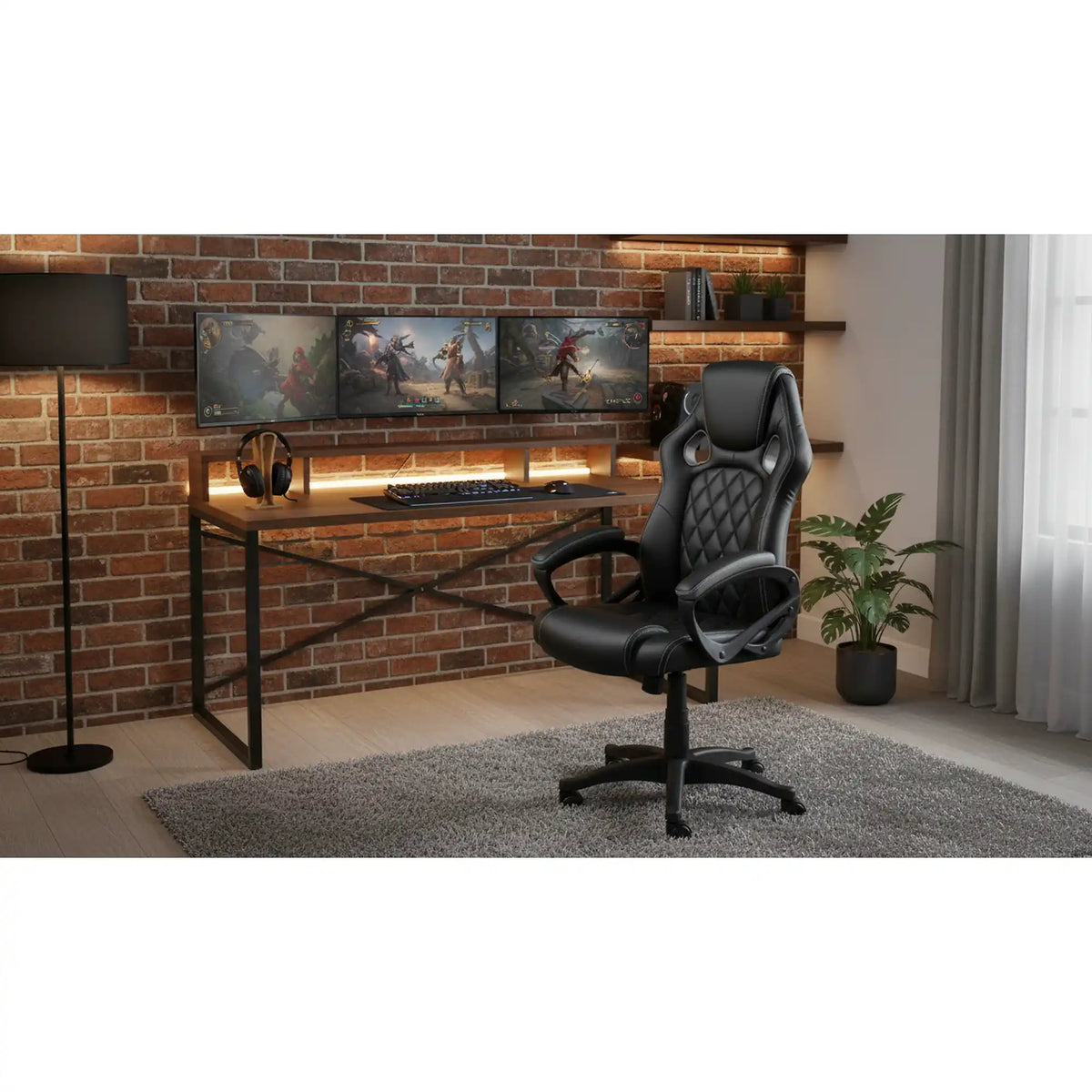 Scaun birou NIKKI, negru, piele ecologica, 63x70x113/122 cm