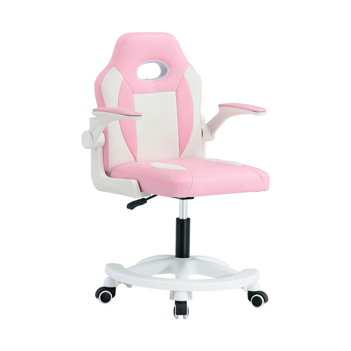 Scaun birou ODELIA, alb/roz, piele ecologica/plastic, 59x53x97 cm