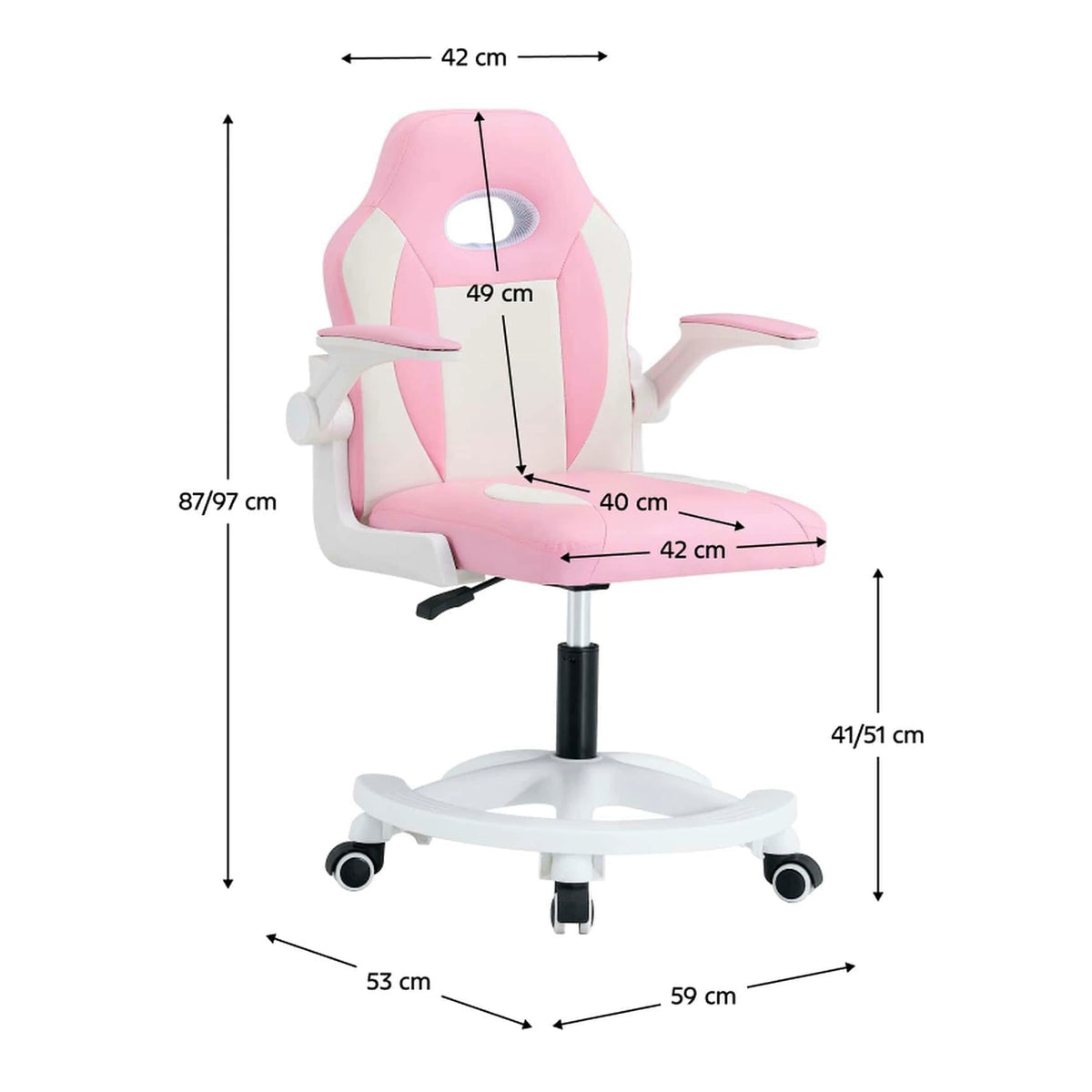 Scaun birou ODELIA, alb/roz, piele ecologica/plastic, 59x53x97 cm