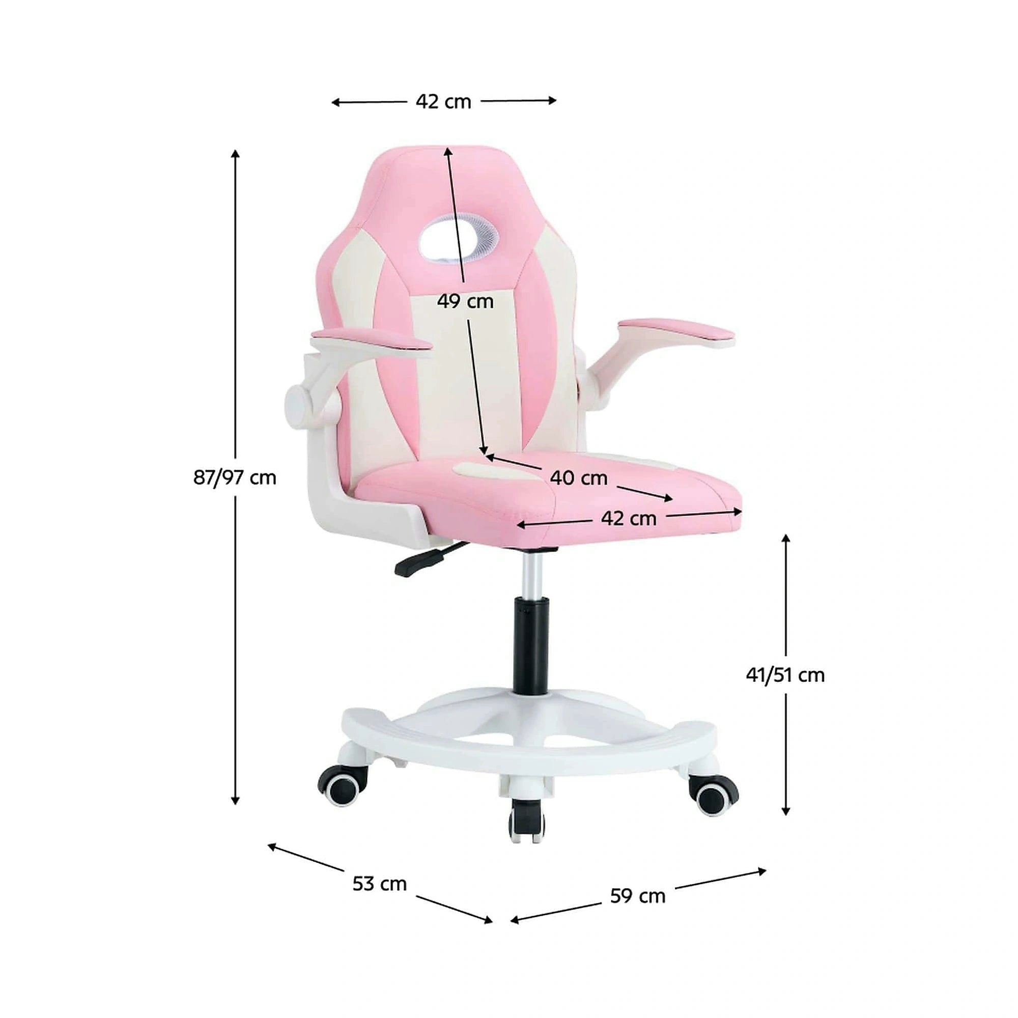 Scaun birou ODELIA, alb/roz, piele ecologica/plastic, 59x53x97 cm