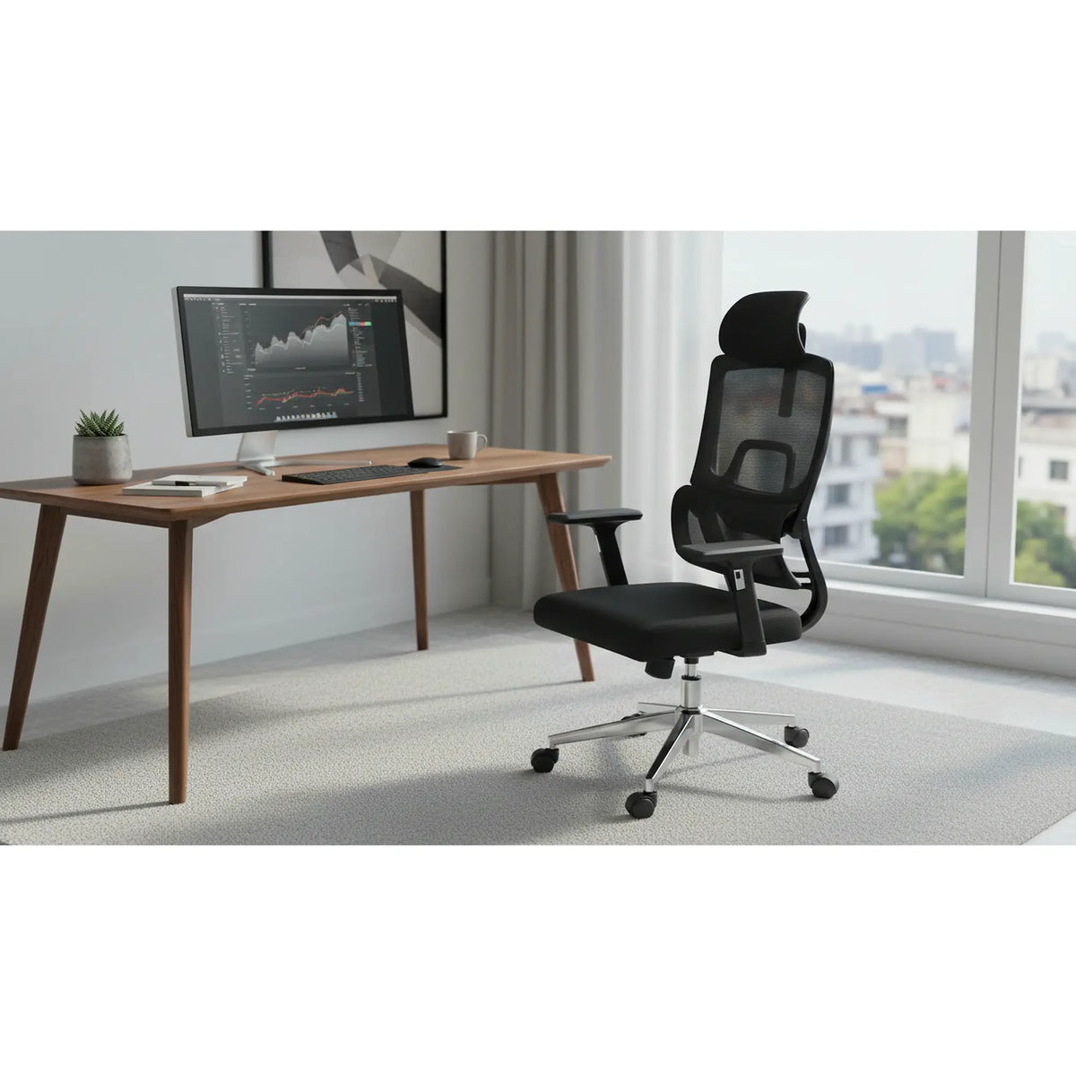 Scaun birou ORIN, negru, stofa/plasa, 68x62x114/124 cm