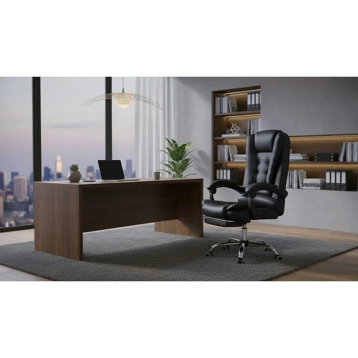 Scaun birou OSKAR, negru, piele ecologica, 62x62x100/110 cm