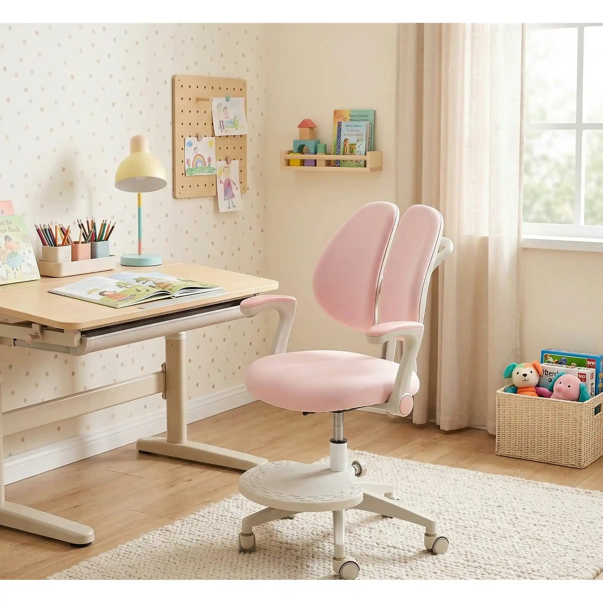 Scaun birou PANCO, roz/bej, stofa/polipropilena, 58x77x88/100 cm
