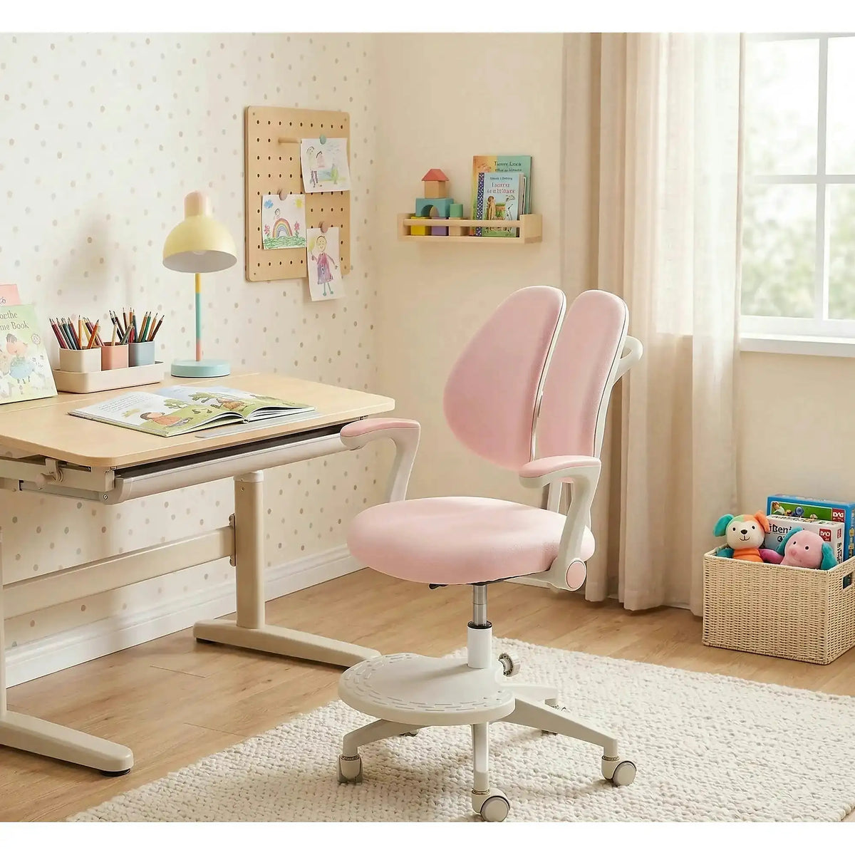 Scaun birou PANCO, roz/bej, stofa/polipropilena, 58x77x88/100 cm