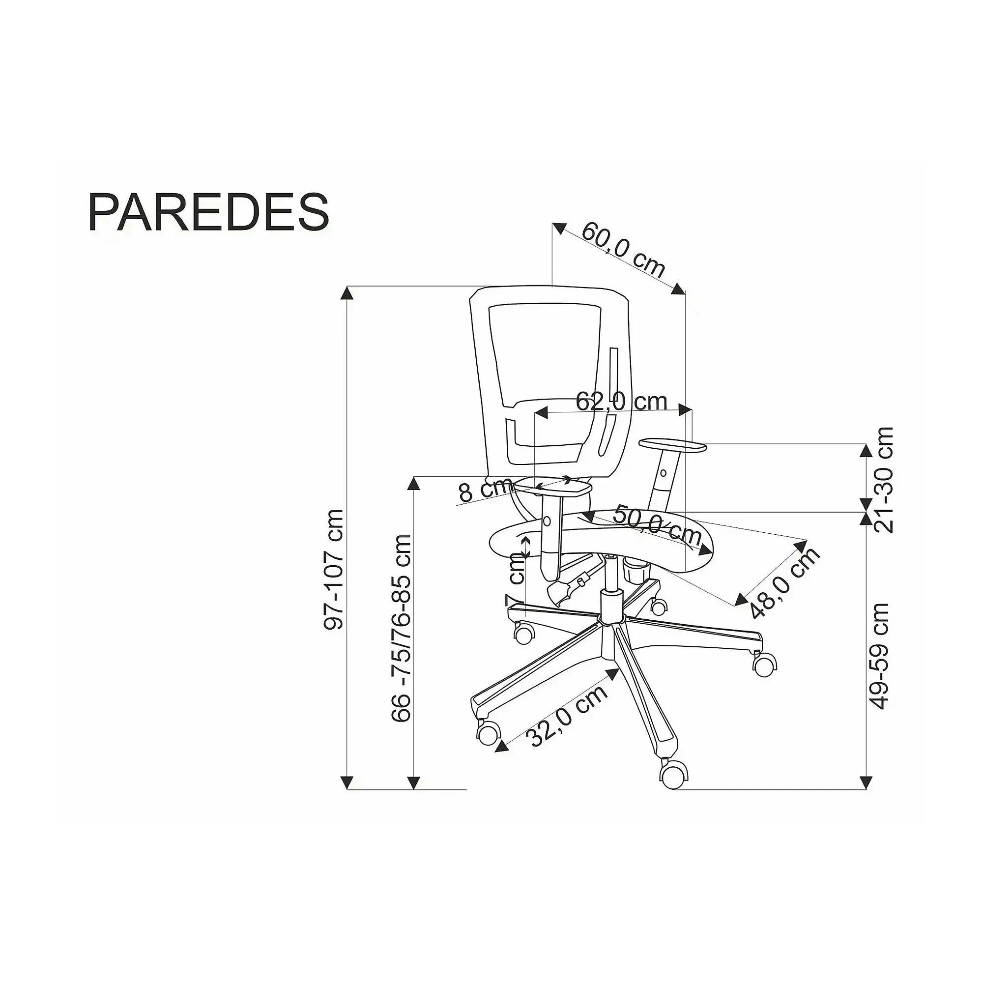 Scaun birou PAREDES, negru, stofa/plasa, 62x60x97/107 cm