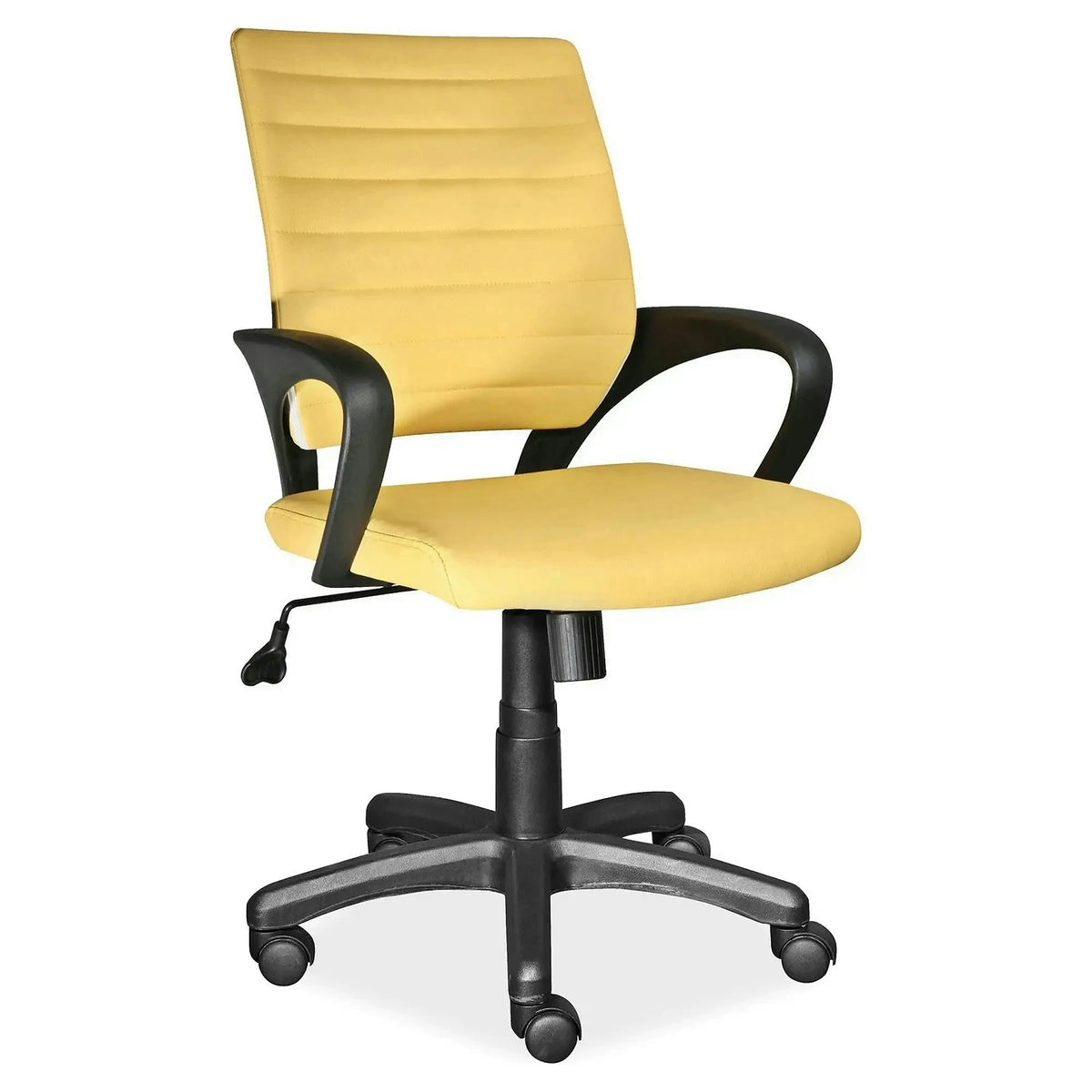 Scaun birou pentru copii Q-051, galben/negru, piele ecologica/metal, 63x50x86/96 cm