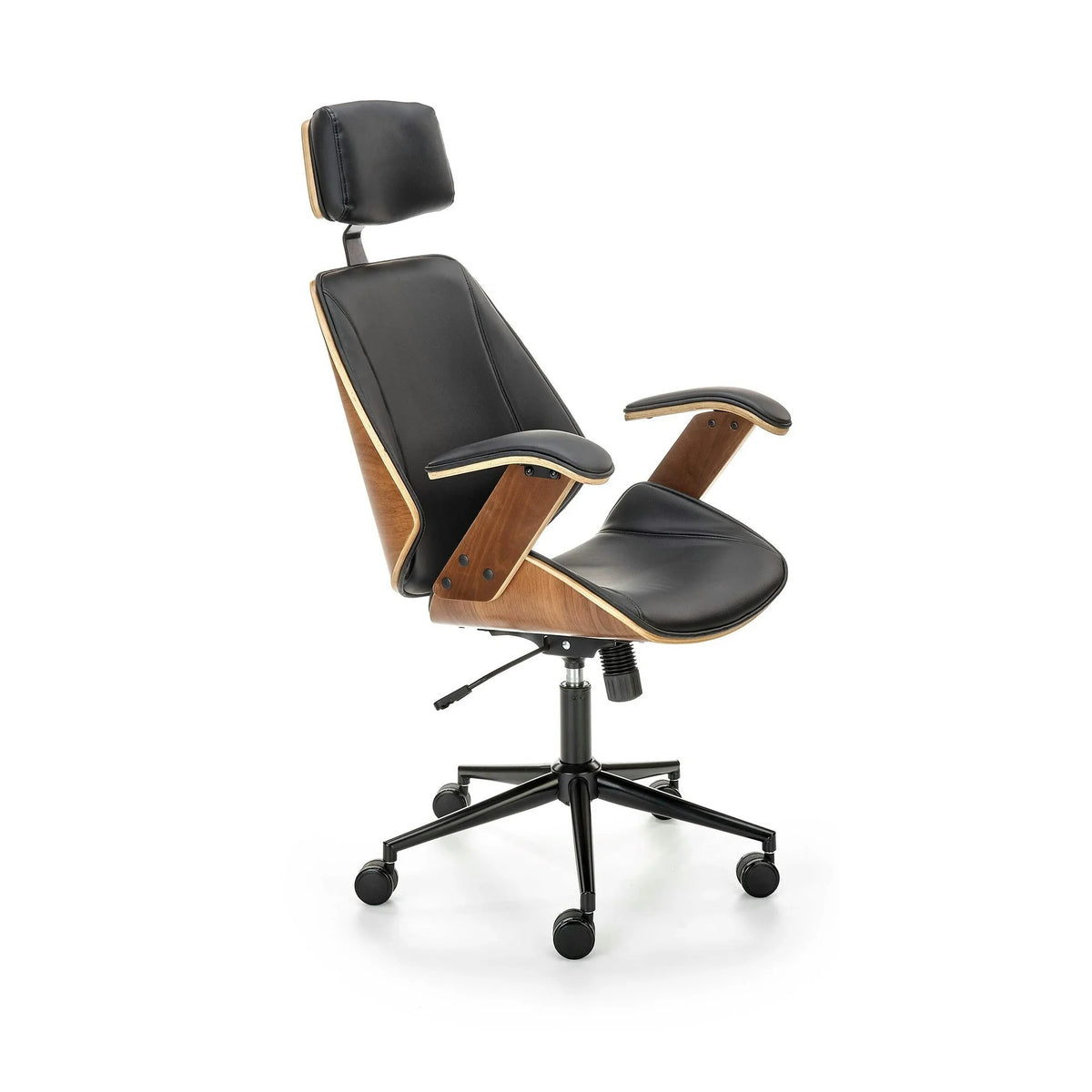 Scaun birou piele ecologica IGNAZIO, negru/nuc, placaj indoit/metal, 62x70x119/129 cm