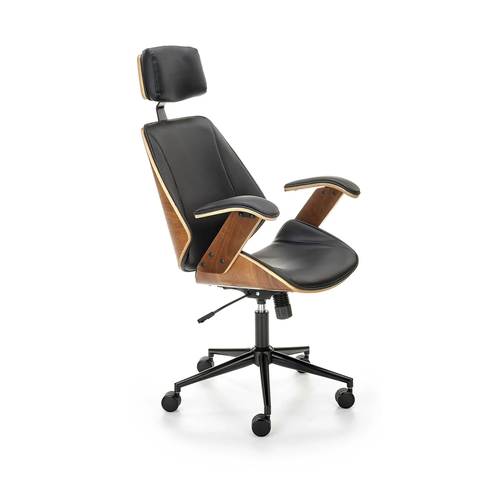 Scaun birou piele ecologica IGNAZIO, negru/nuc, placaj indoit/metal, 62x70x119/129 cm