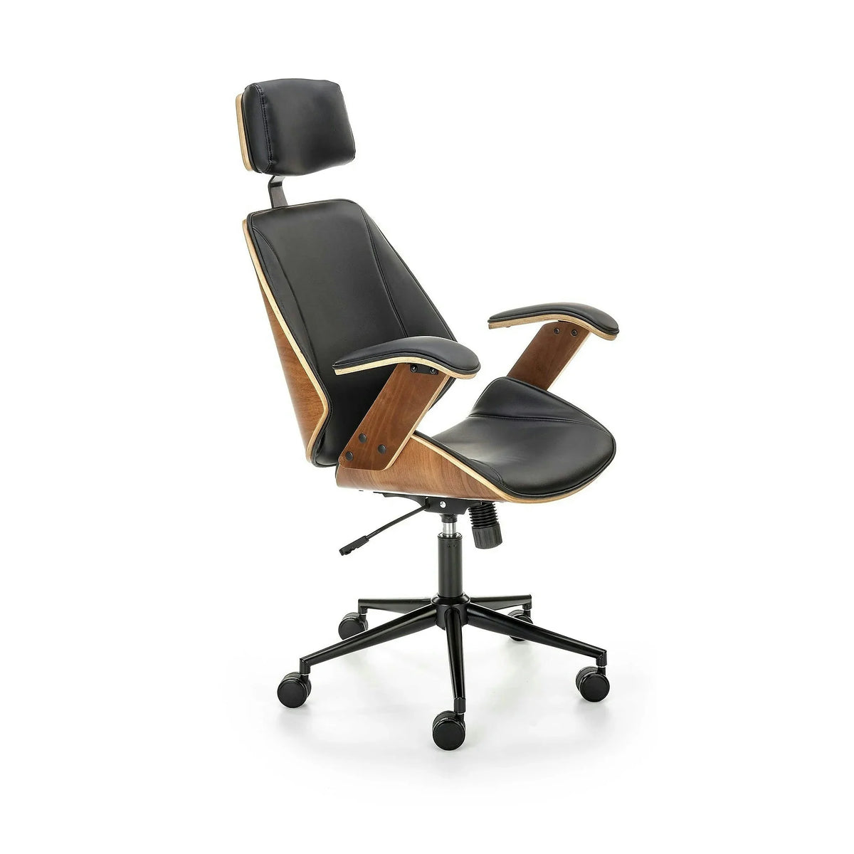 Scaun birou piele ecologica IGNAZIO, negru/nuc, placaj indoit/metal, 62x70x119/129 cm