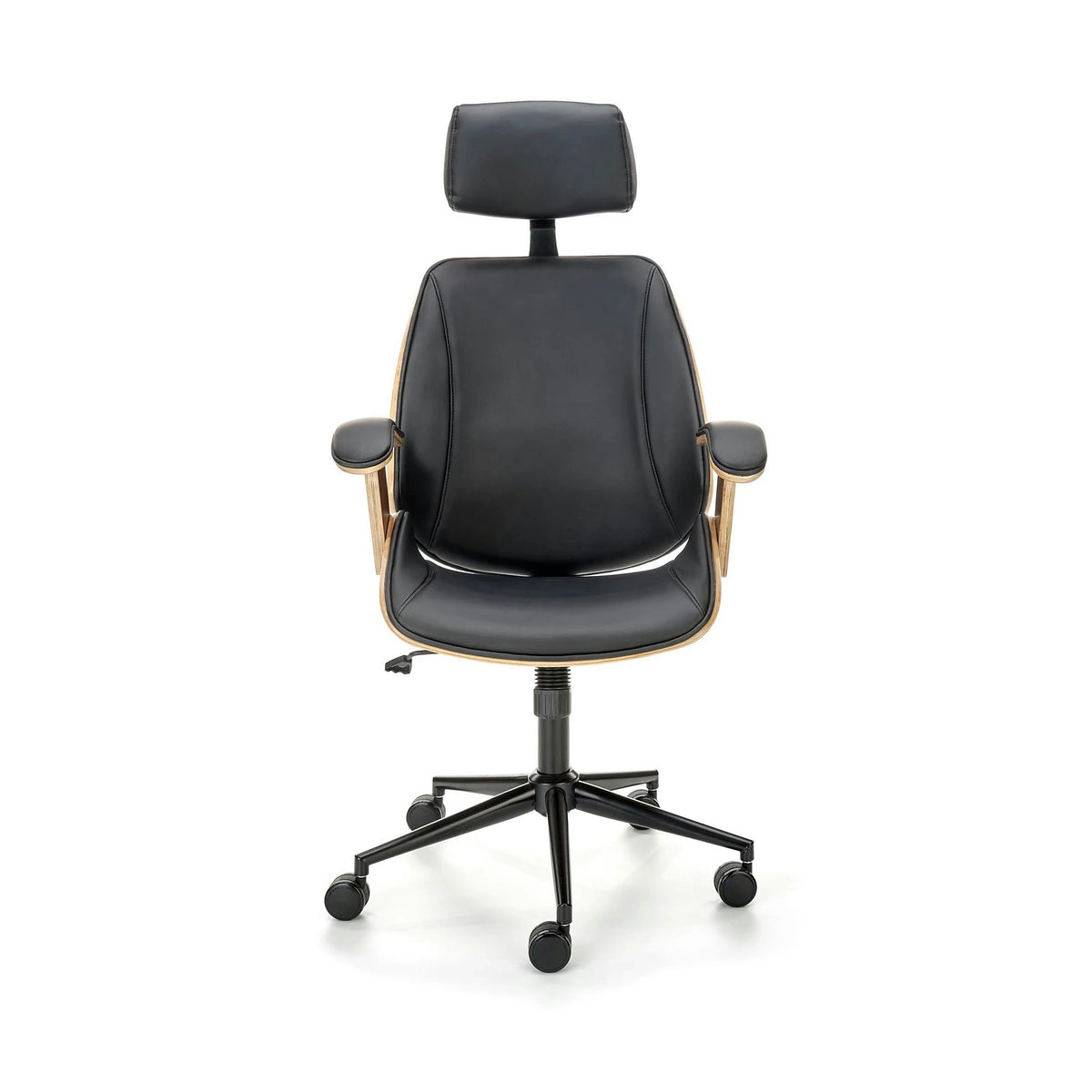 Scaun birou piele ecologica IGNAZIO, negru/nuc, placaj indoit/metal, 62x70x119/129 cm