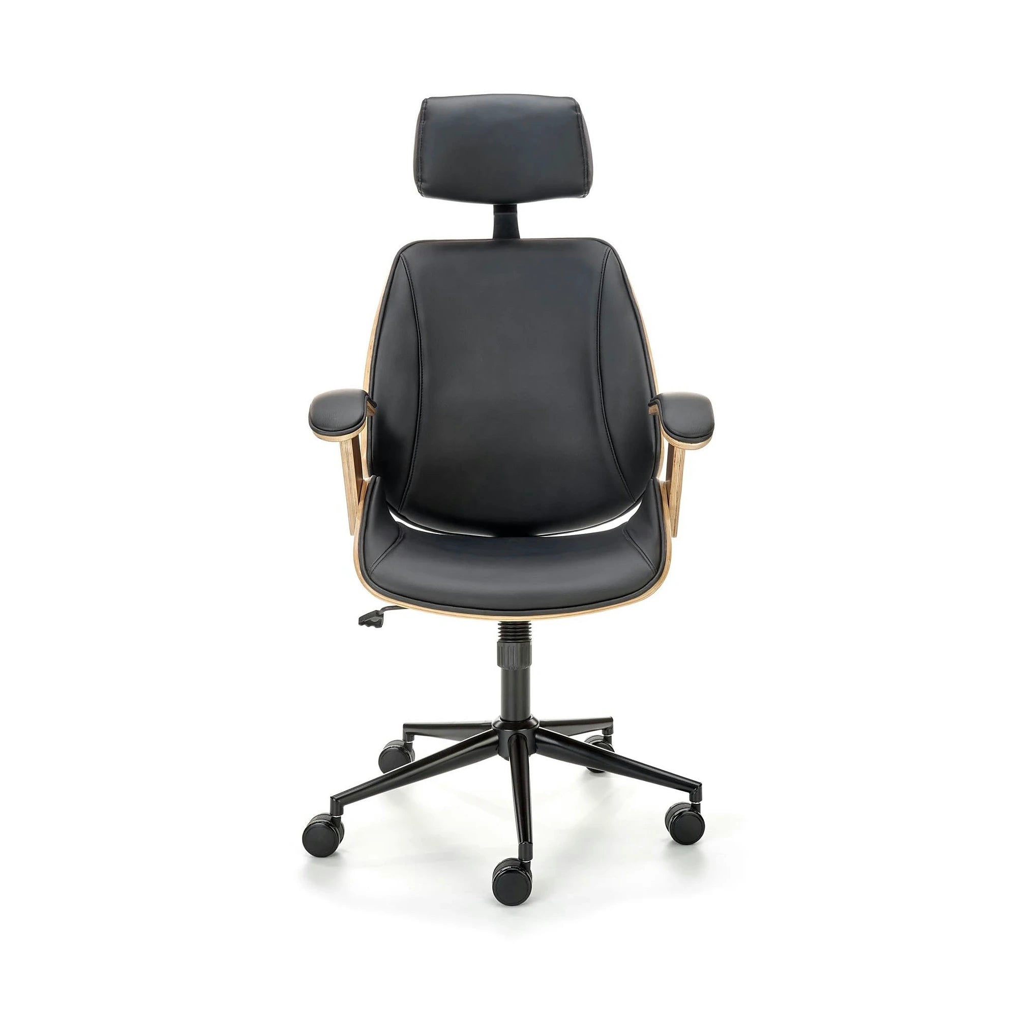 Scaun birou piele ecologica IGNAZIO, negru/nuc, placaj indoit/metal, 62x70x119/129 cm