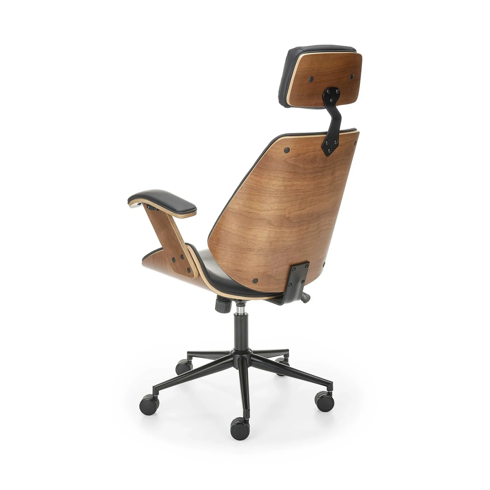 Scaun birou piele ecologica IGNAZIO, negru/nuc, placaj indoit/metal, 62x70x119/129 cm