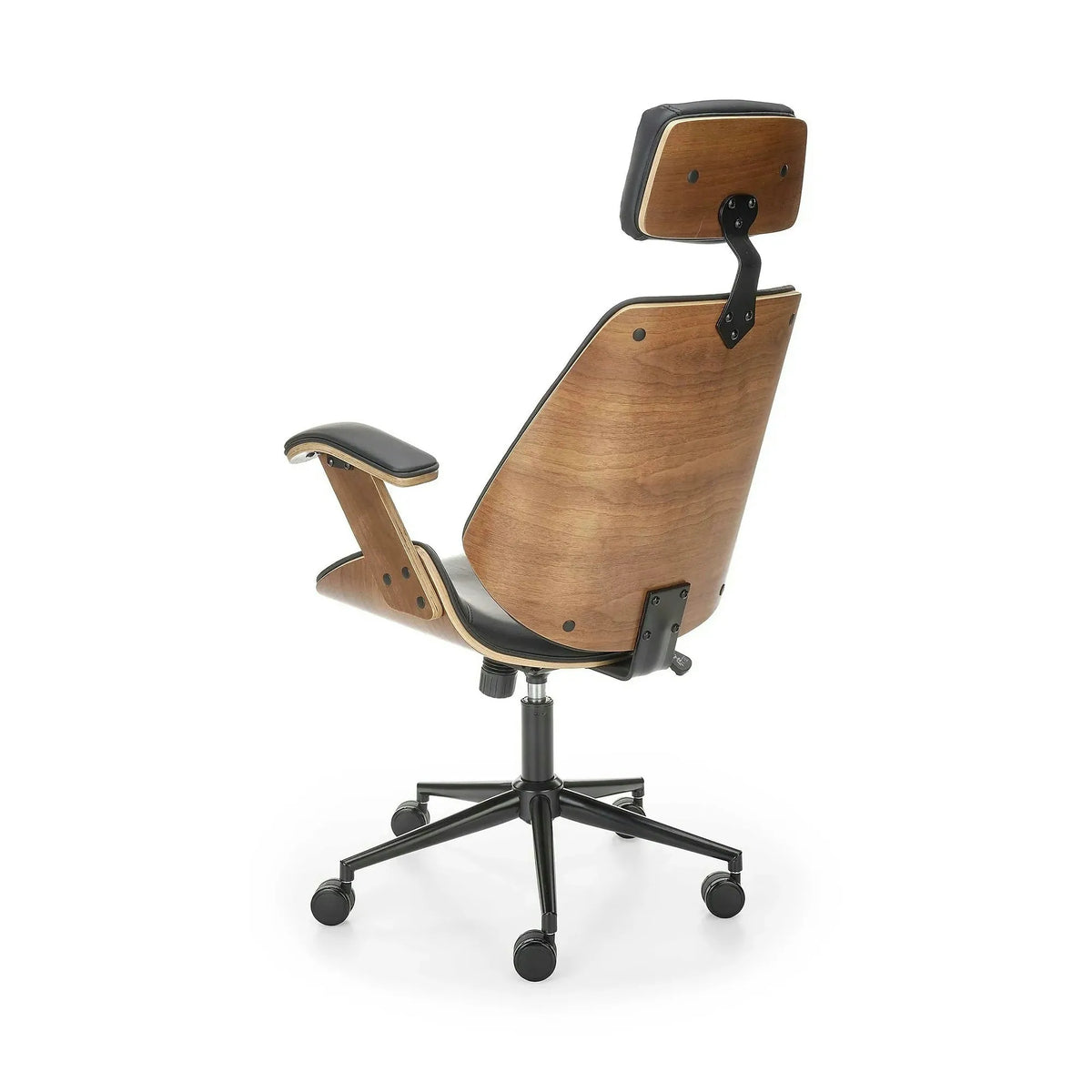 Scaun birou piele ecologica IGNAZIO, negru/nuc, placaj indoit/metal, 62x70x119/129 cm