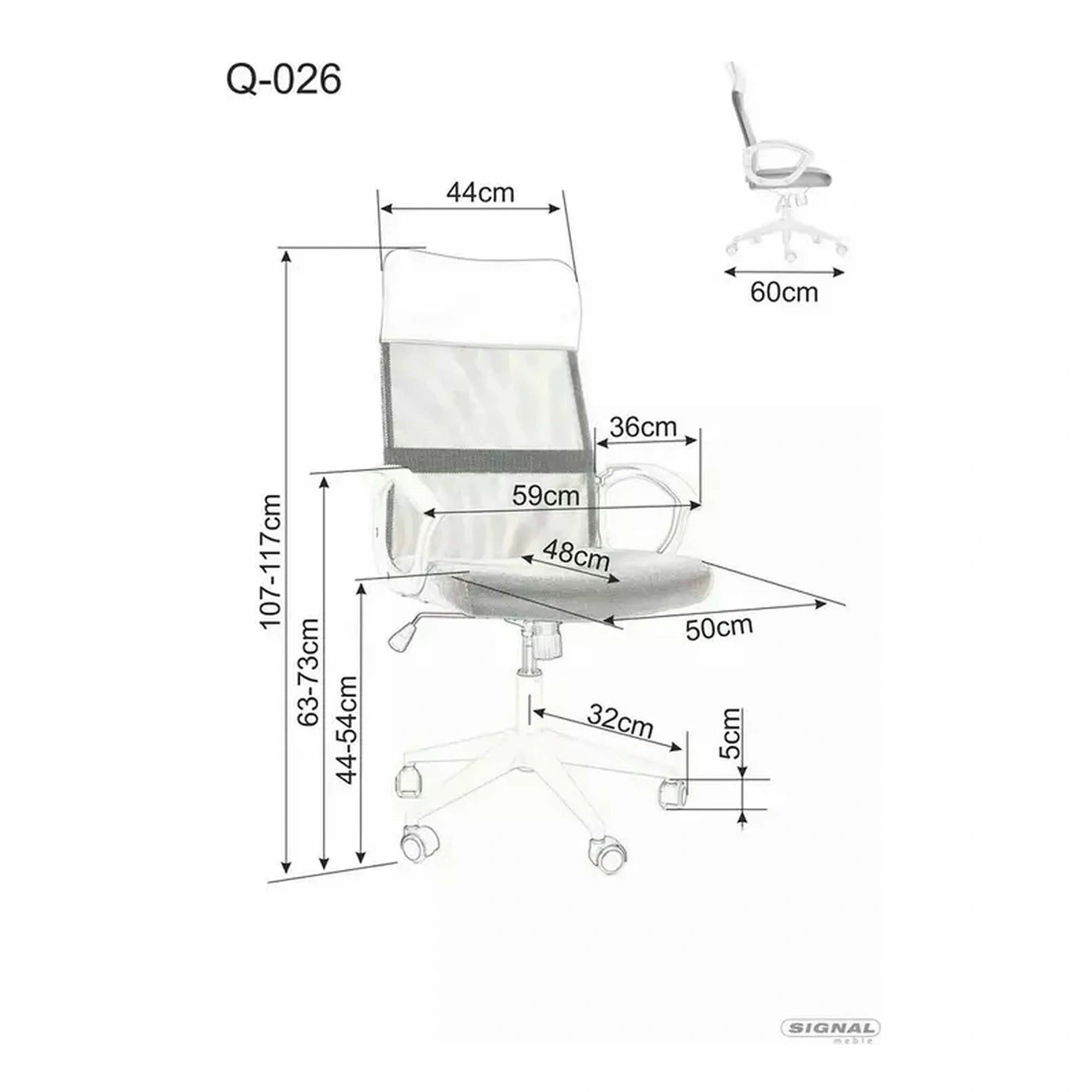 Scaun birou Q-026, gri, piele ecologica/plasa, 59x48x107/117 cm