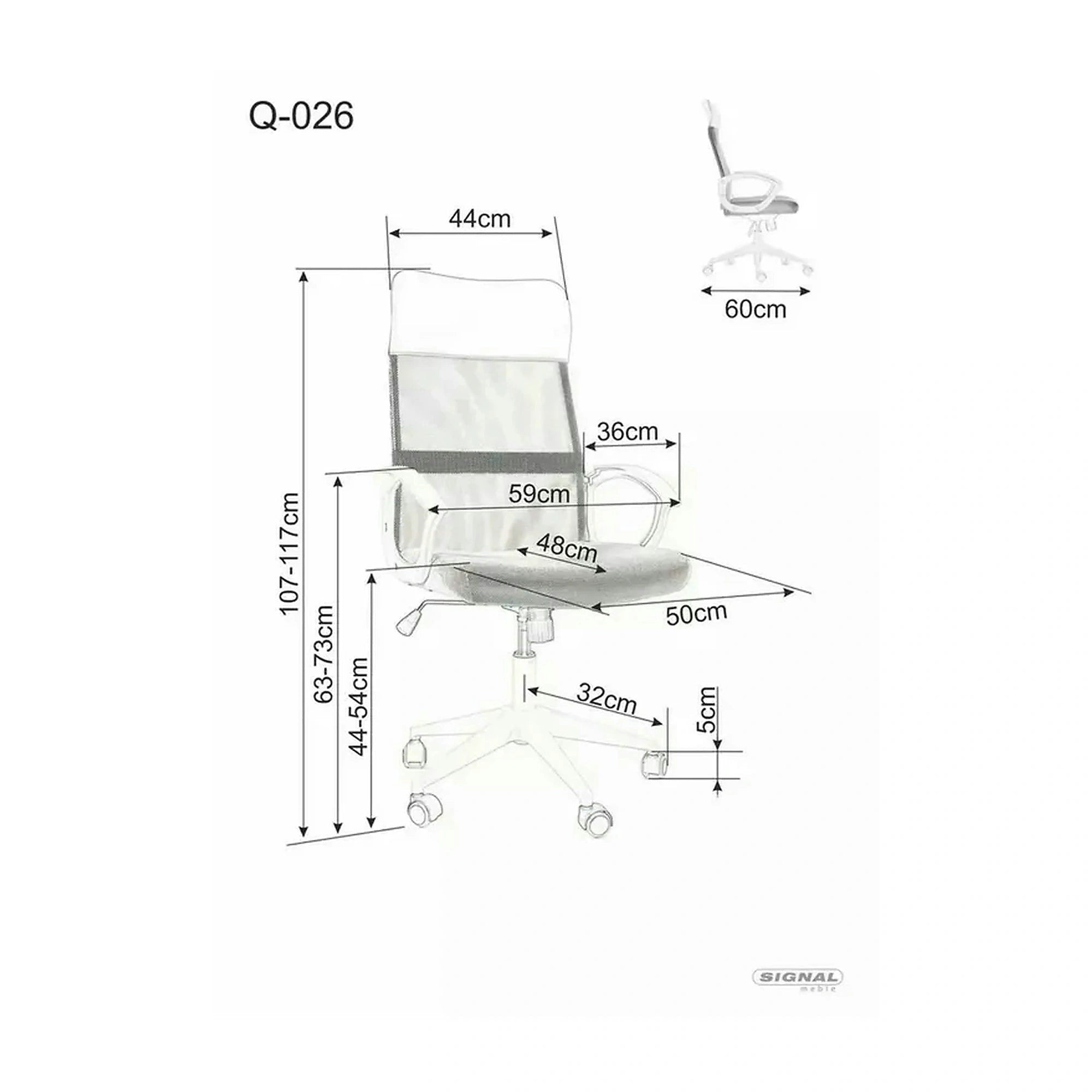 Scaun birou Q-026, gri, piele ecologica/plasa, 59x48x107/117 cm