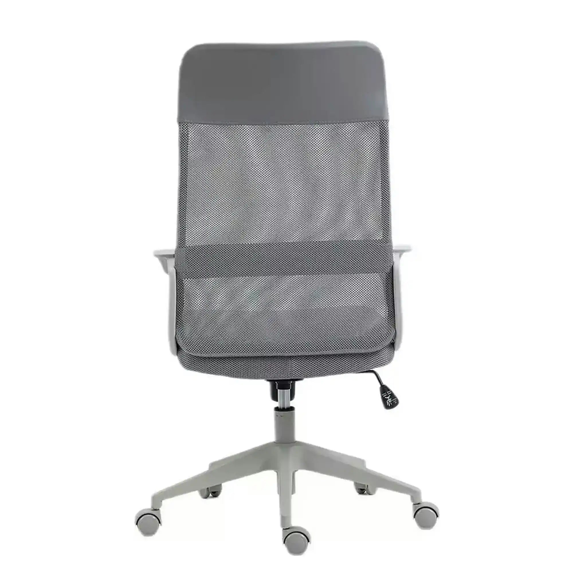 Scaun birou Q-026, gri, piele ecologica/plasa, 59x48x107/117 cm