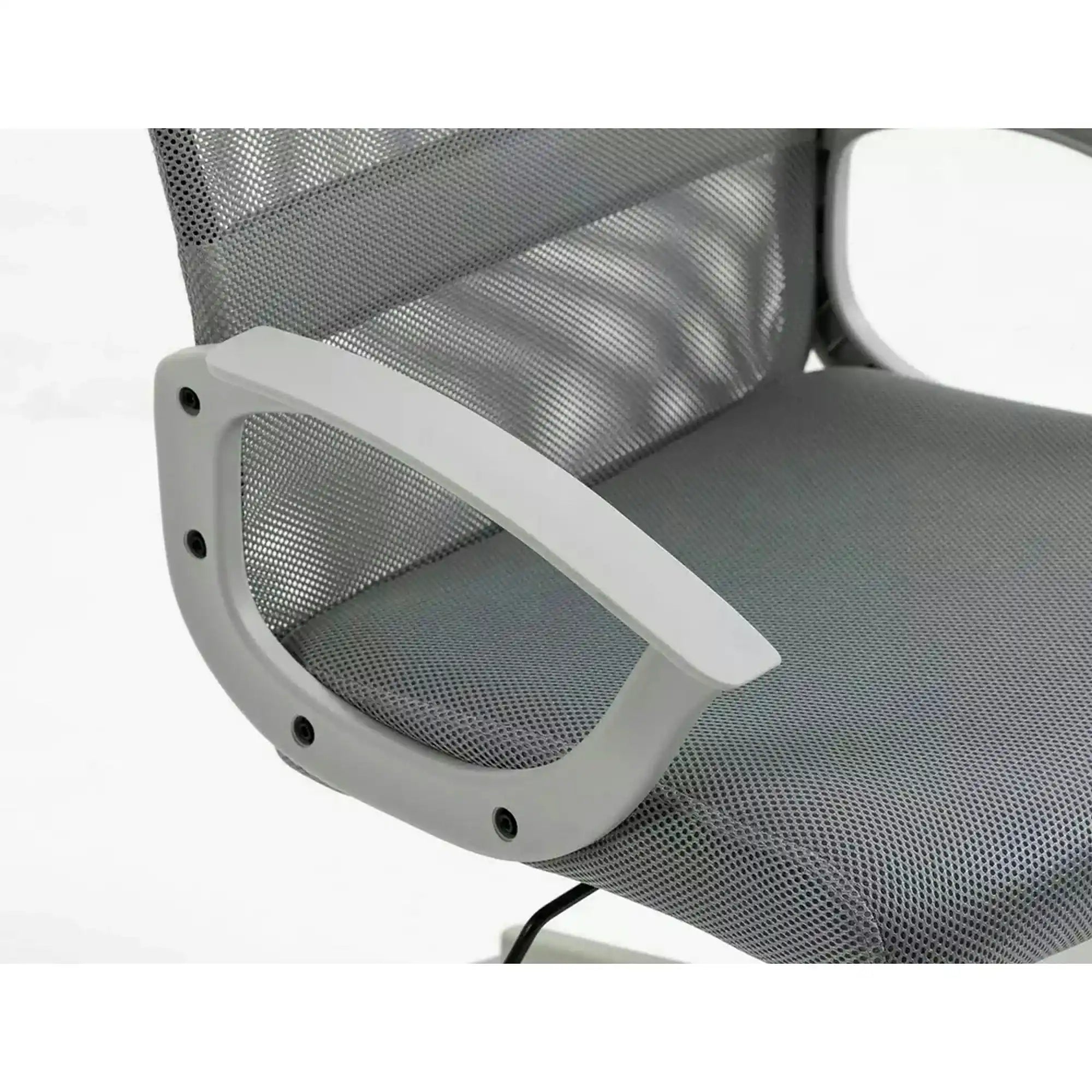 Scaun birou Q-026, gri, piele ecologica/plasa, 59x48x107/117 cm