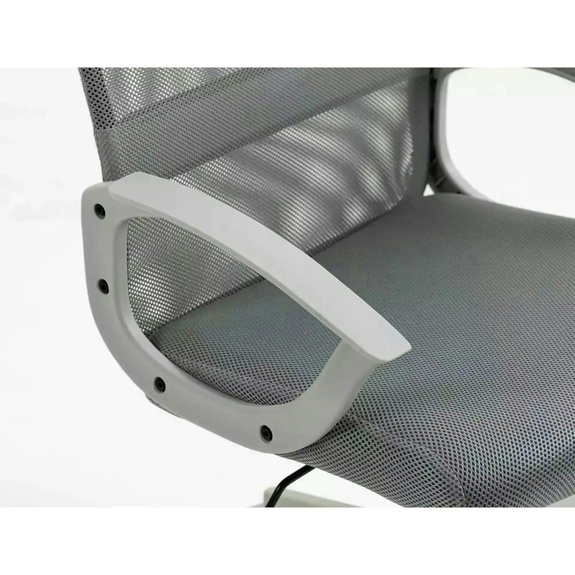 Scaun birou Q-026, gri, piele ecologica/plasa, 59x48x107/117 cm
