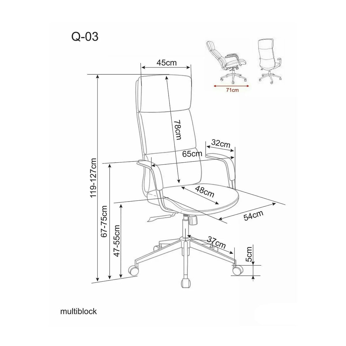 Scaun birou Q-03, bej, piele ecologică, 64x48x119 cm
