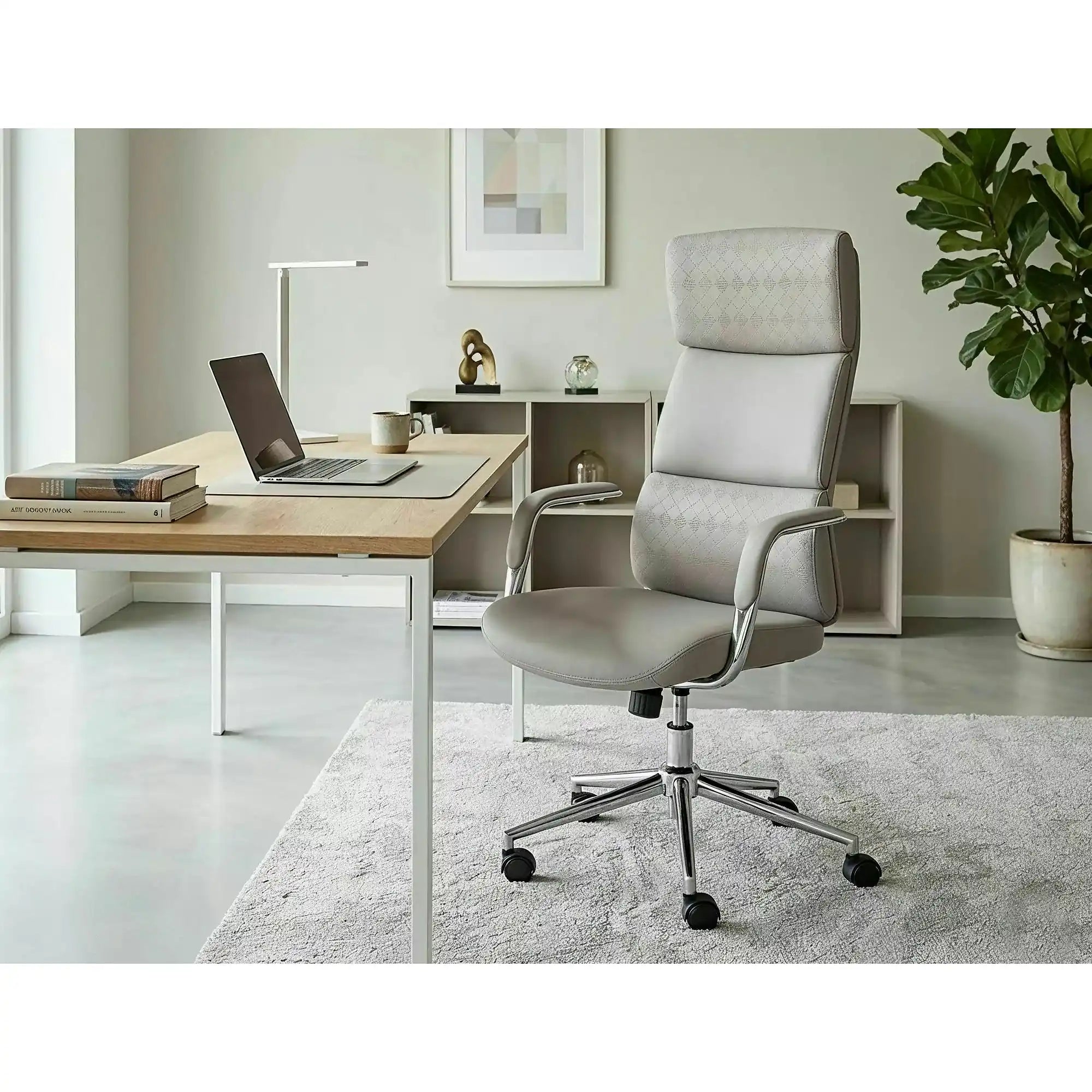 Scaun birou Q-03, gri, piele ecologică, 64x48x119 cm