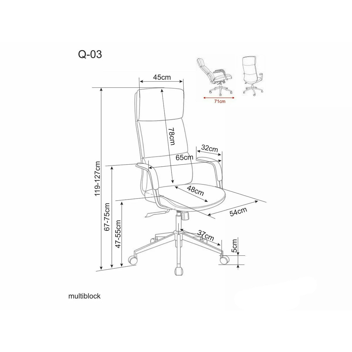 Scaun birou Q-03, negru, piele ecologică, 64x48x119 cm