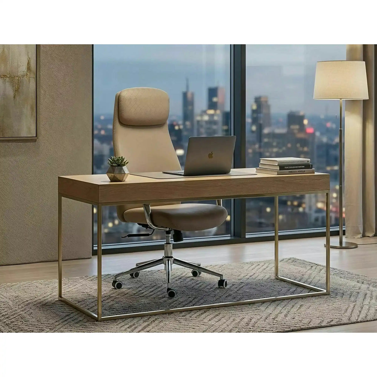 Scaun birou Q-05, bej, piele ecologică, 65x50x117 cm