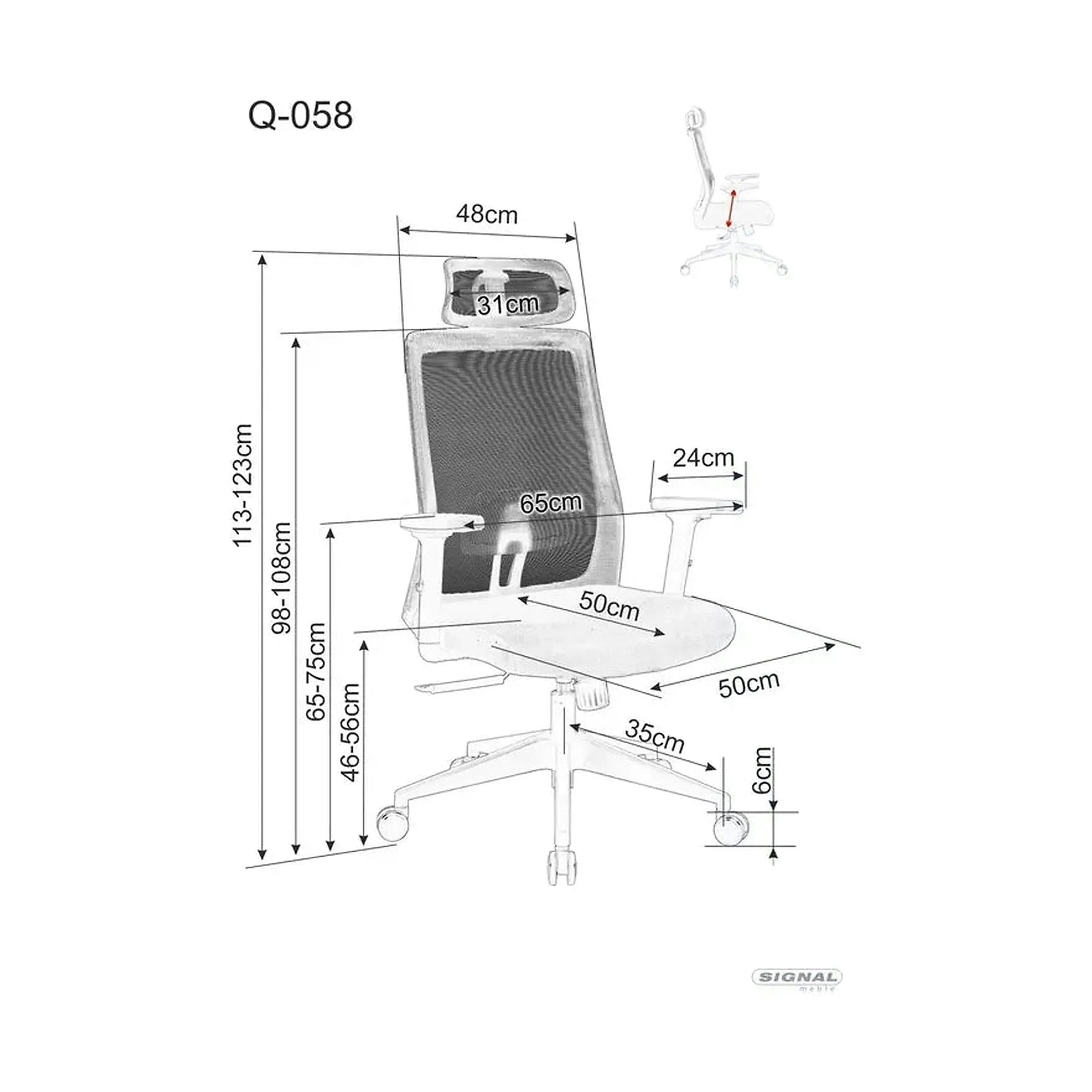 Scaun birou Q-058, negru, stofa/plasa, 65x50x113/123 cm