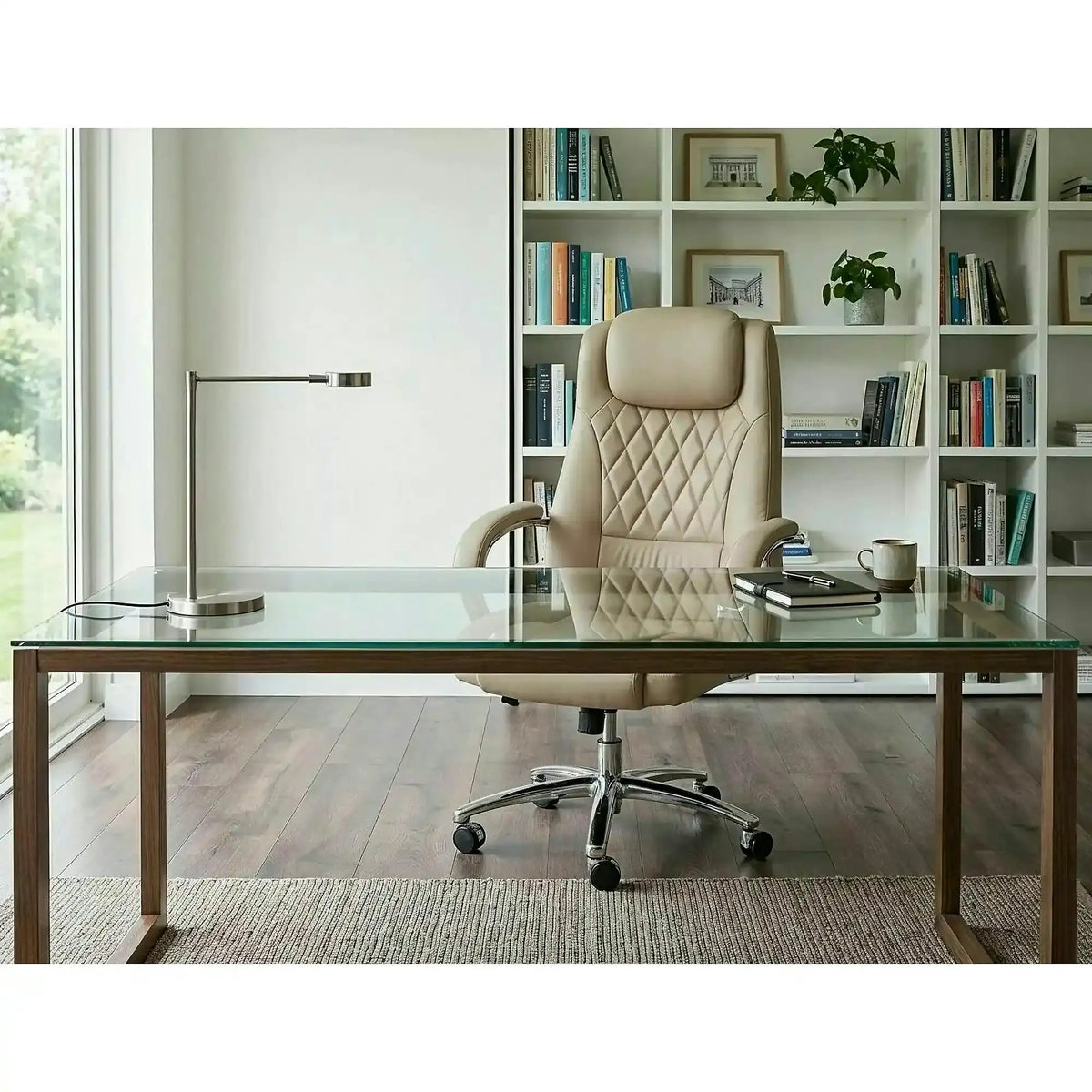 Scaun birou Q-07, bej, piele ecologică, 68x51x116 cm