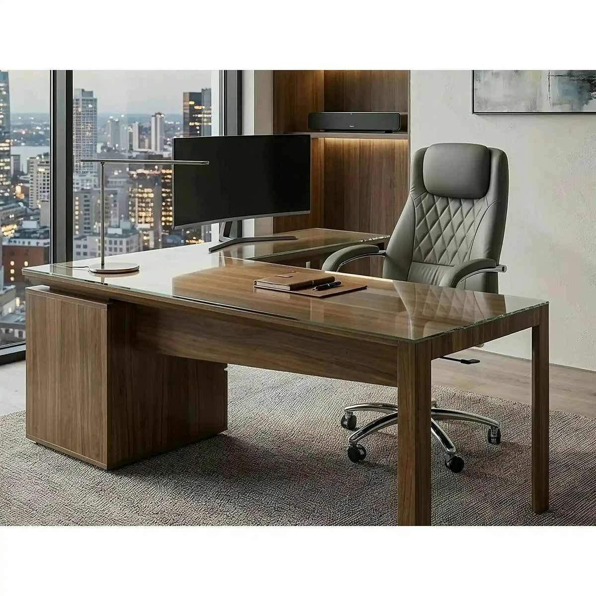Scaun birou Q-07, gri, piele ecologică, 68x51x116 cm