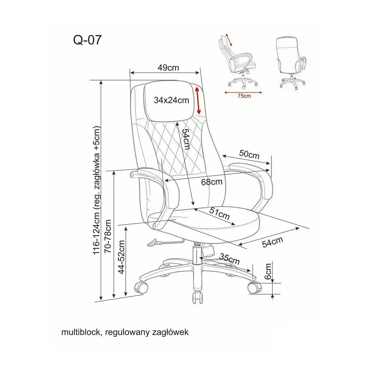 Scaun birou Q-07, gri, piele ecologică, 68x51x116 cm