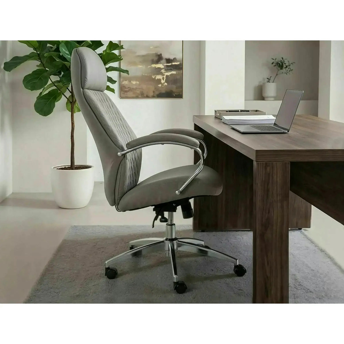 Scaun birou Q-09, gri, piele ecologică, 64x48x118 cm