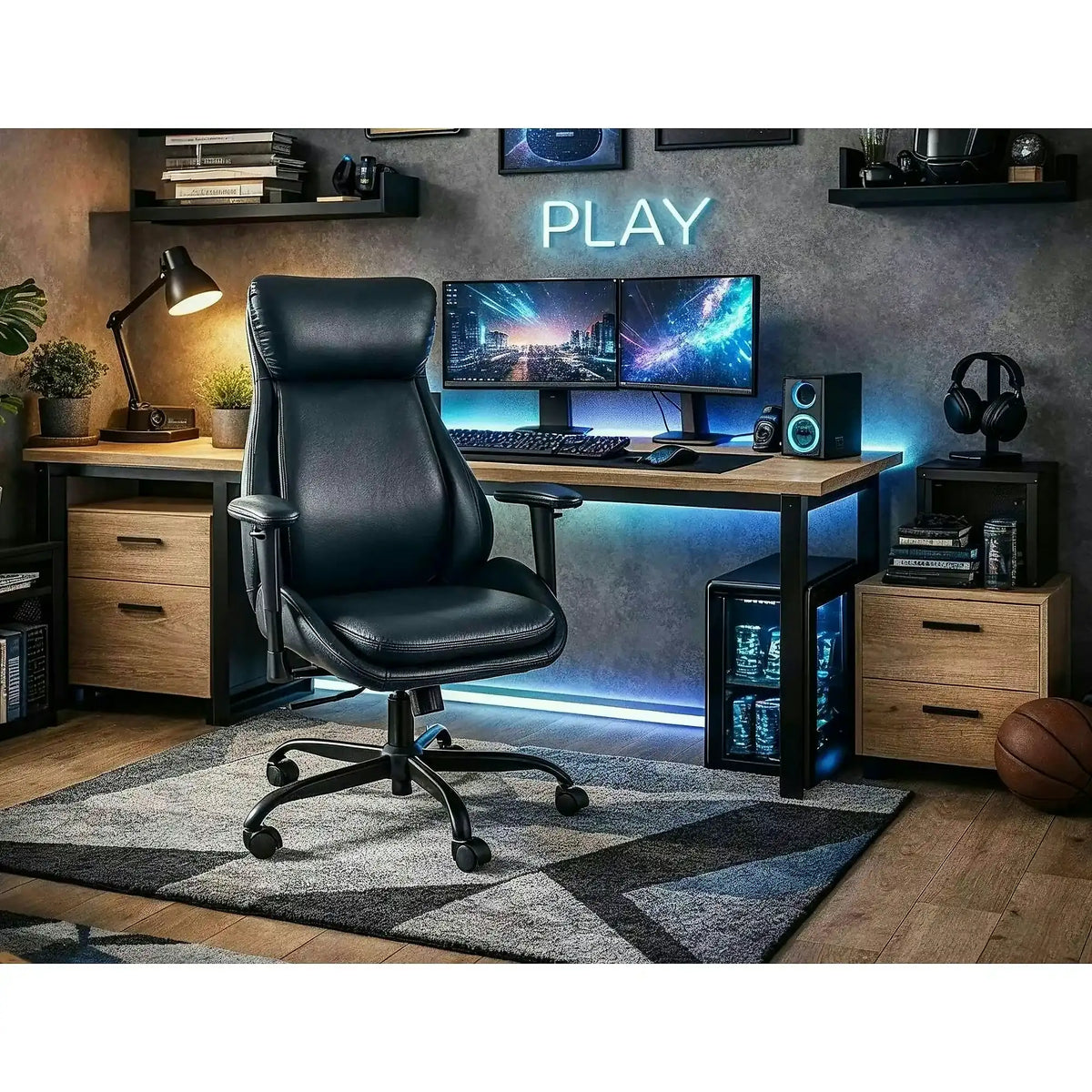 Scaun birou Q-092, albastru, piele ecologică, 70x47x110 cm