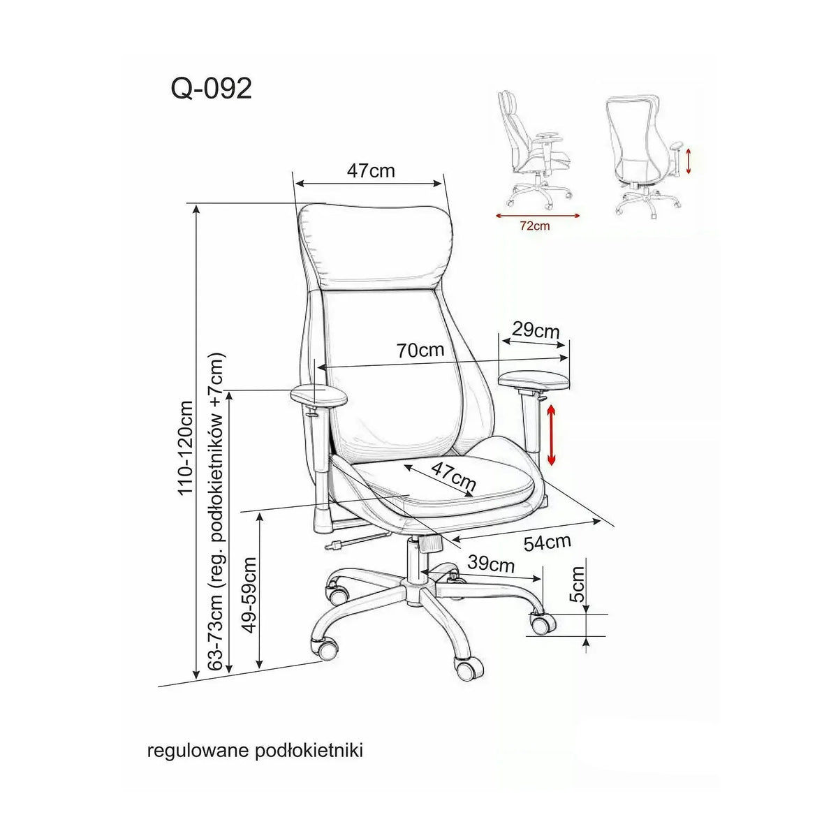 Scaun birou Q-092, albastru, piele ecologică, 70x47x110 cm