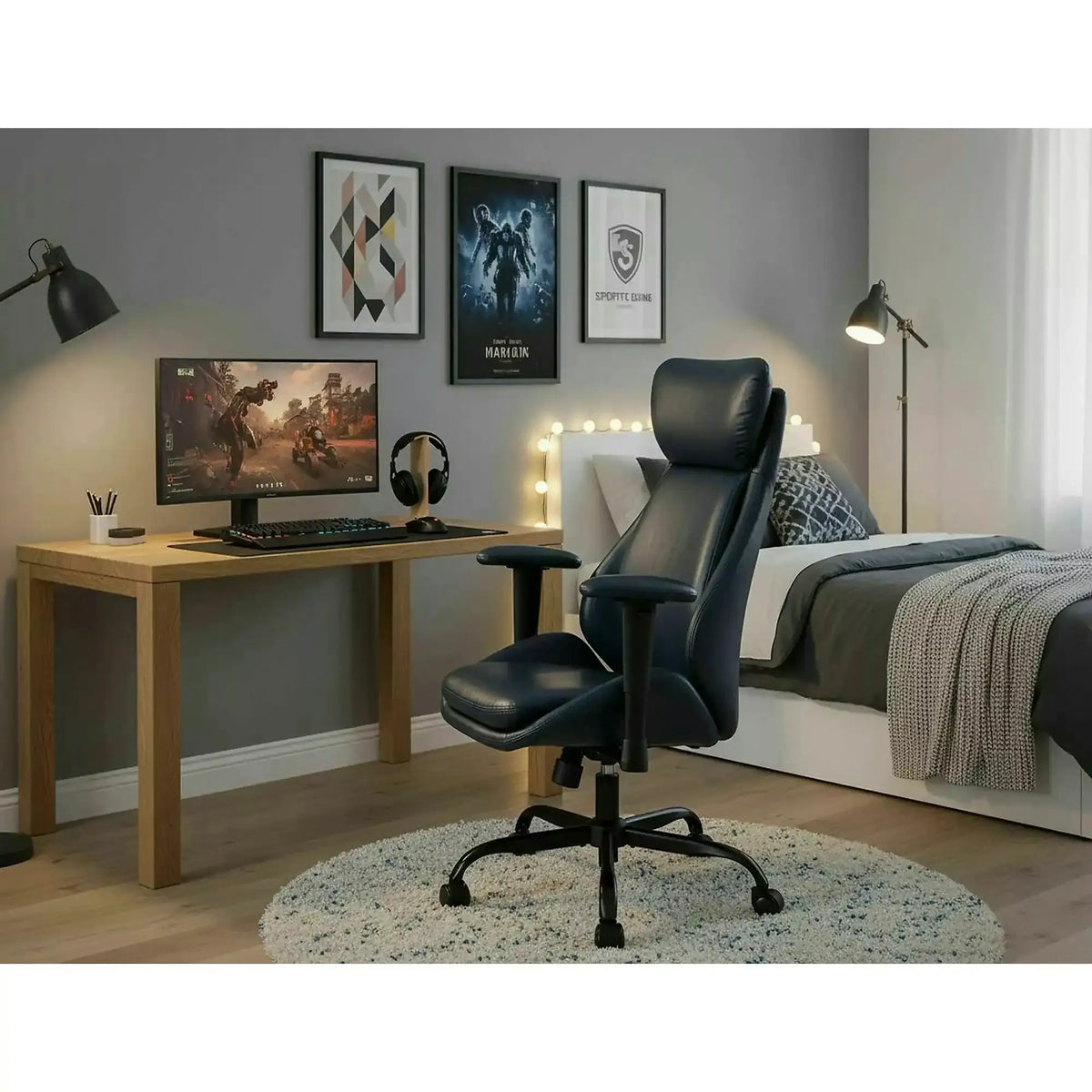 Scaun birou Q-092, negru, piele ecologică, 70x47x110 cm