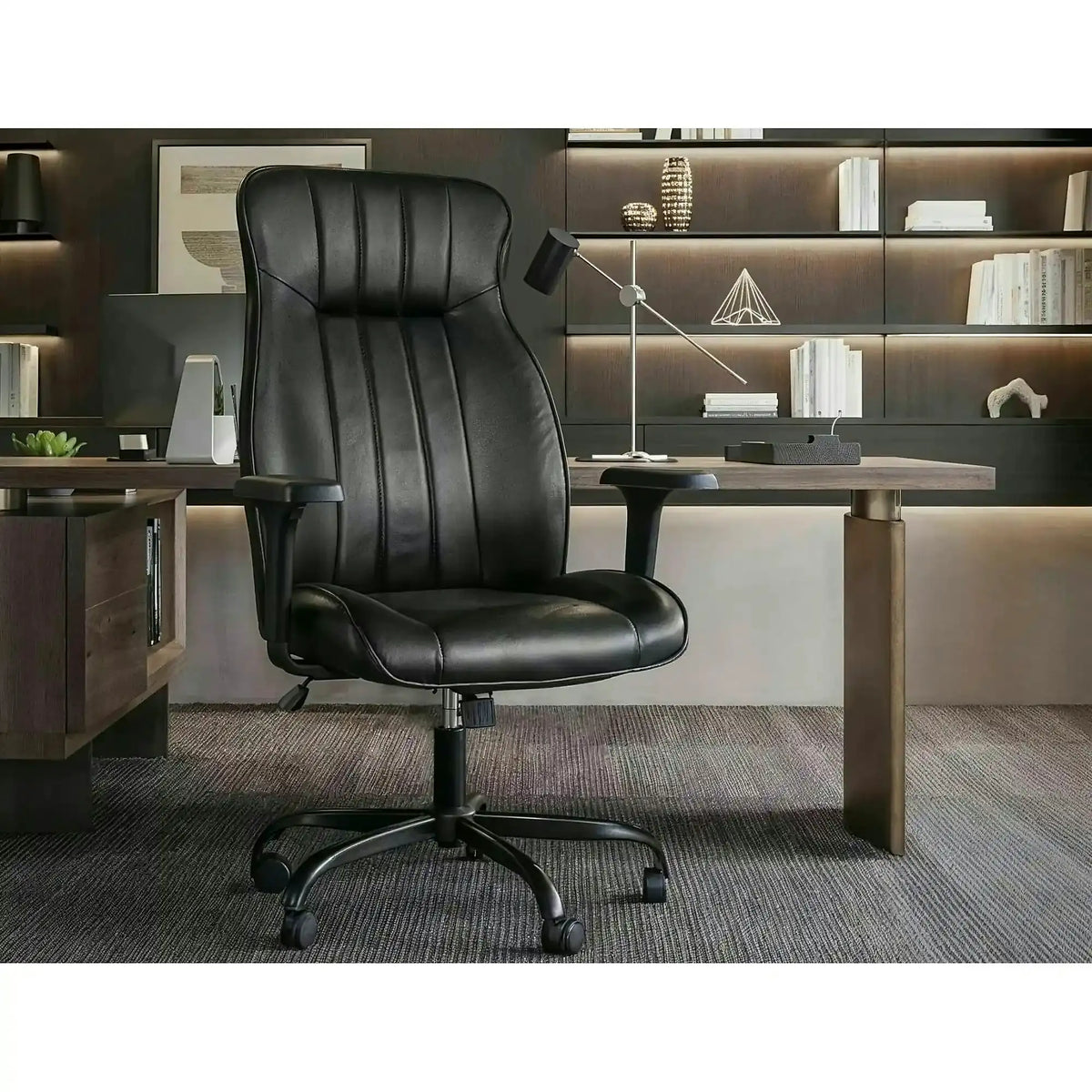 Scaun birou Q-093, negru, piele ecologică, 69x47x112 cm