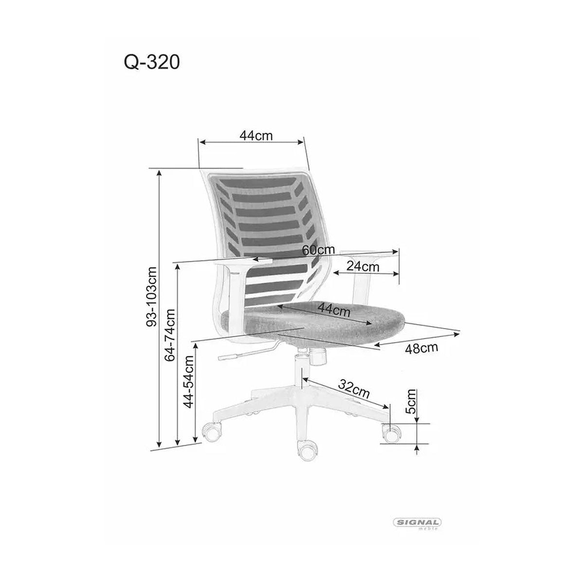 Scaun birou Q-320, gri/negru, stofa/plastic, 60x44x93/103 cm
