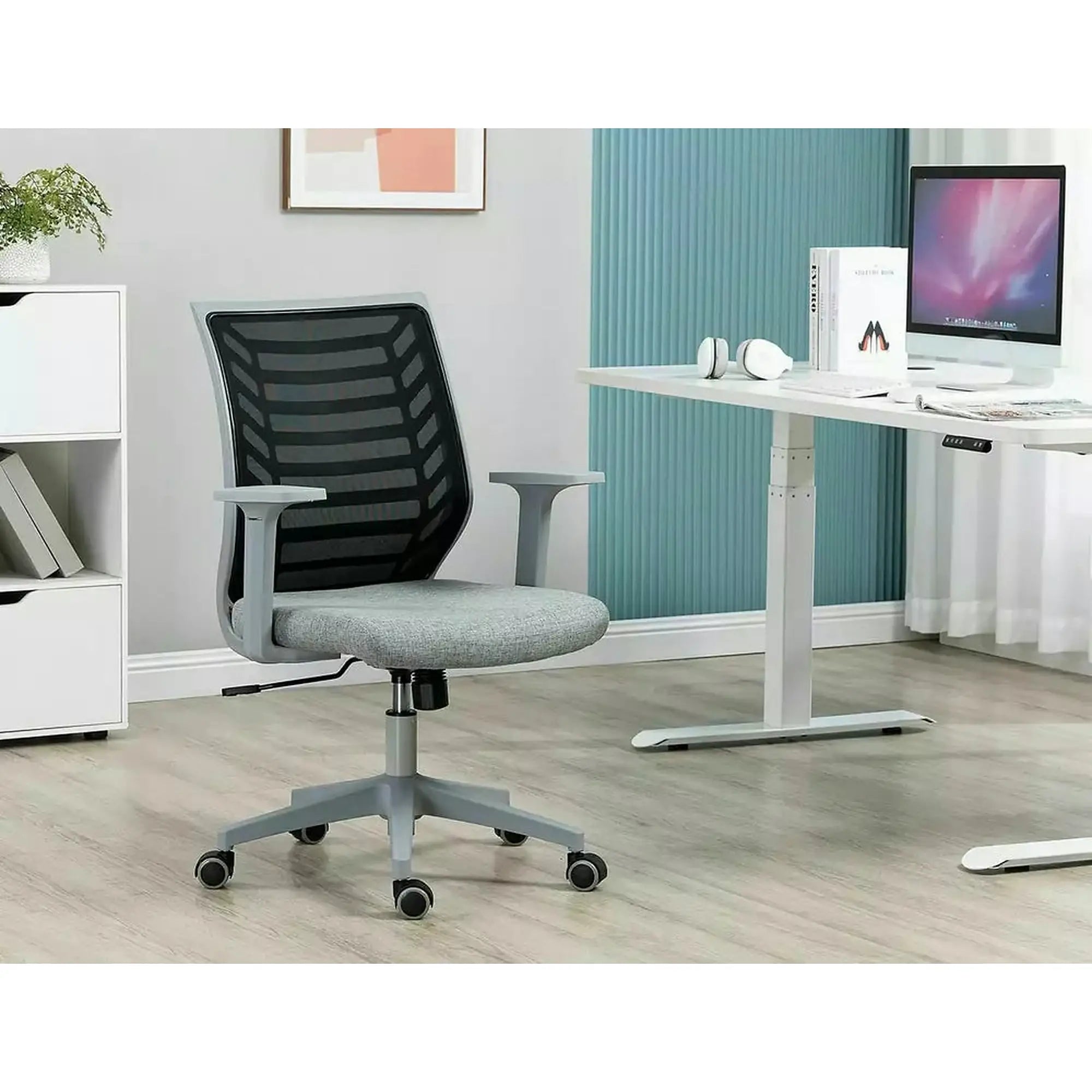 Scaun birou Q-320, gri/negru, stofa/plastic, 60x44x93/103 cm