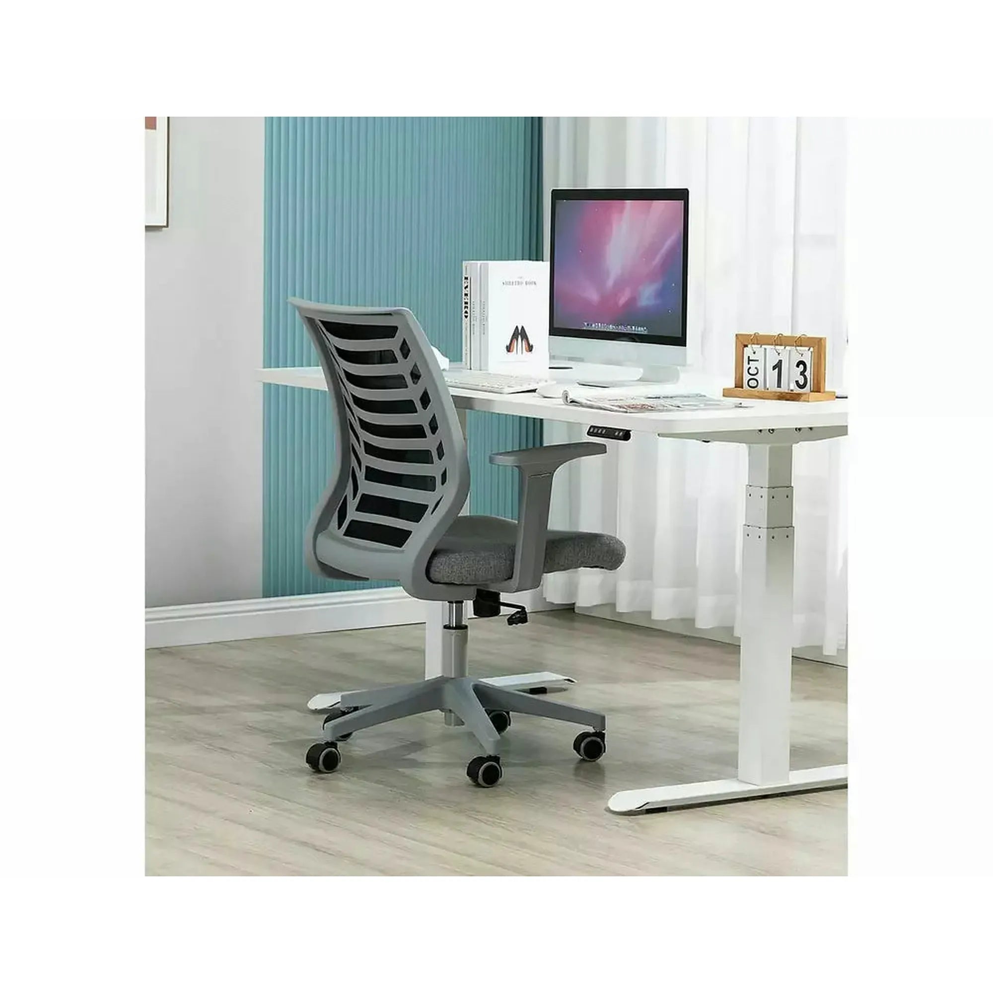 Scaun birou Q-320, gri/negru, stofa/plastic, 60x44x93/103 cm