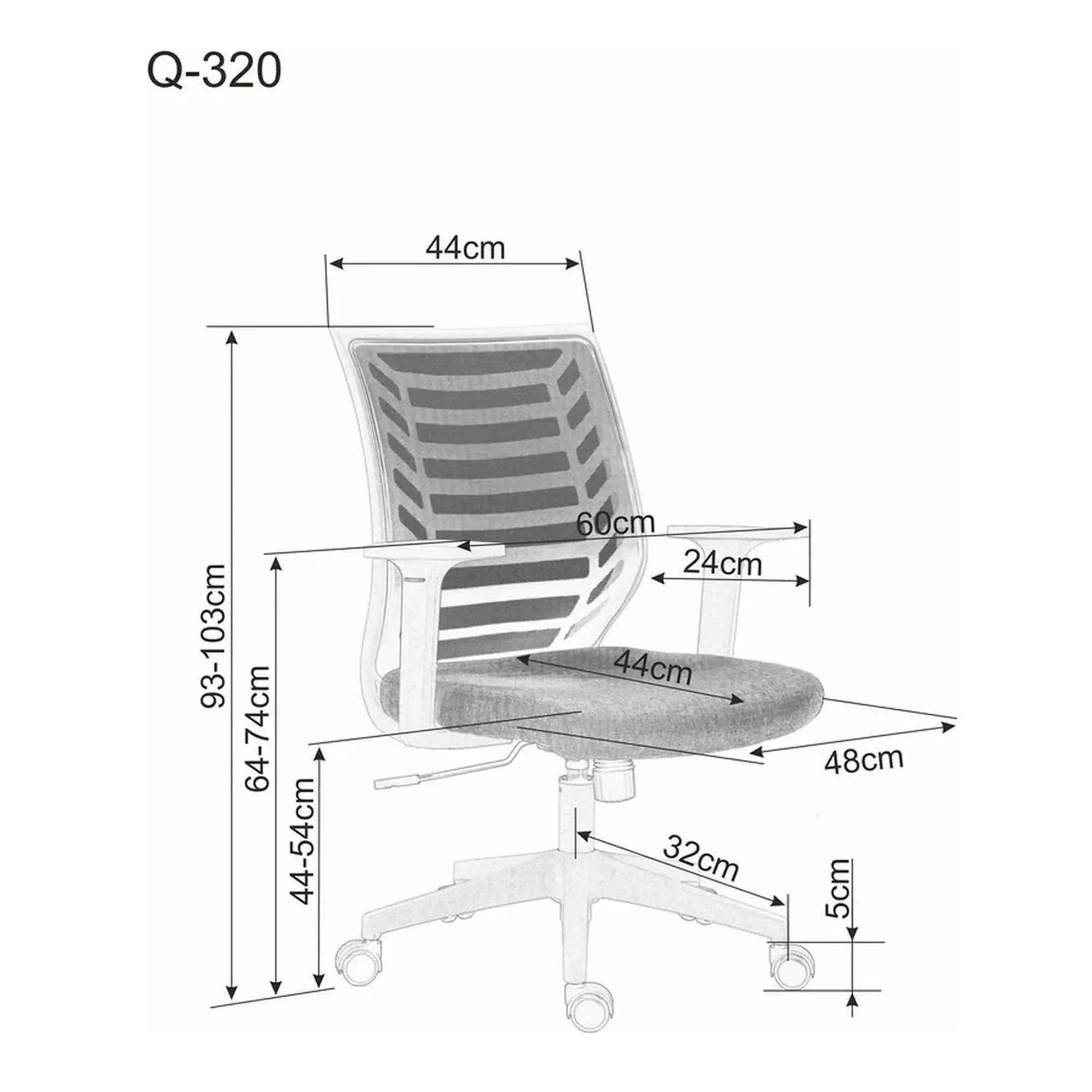 Scaun birou Q-320, roz/gri, stofa/plastic, 60x44x93/103 cm