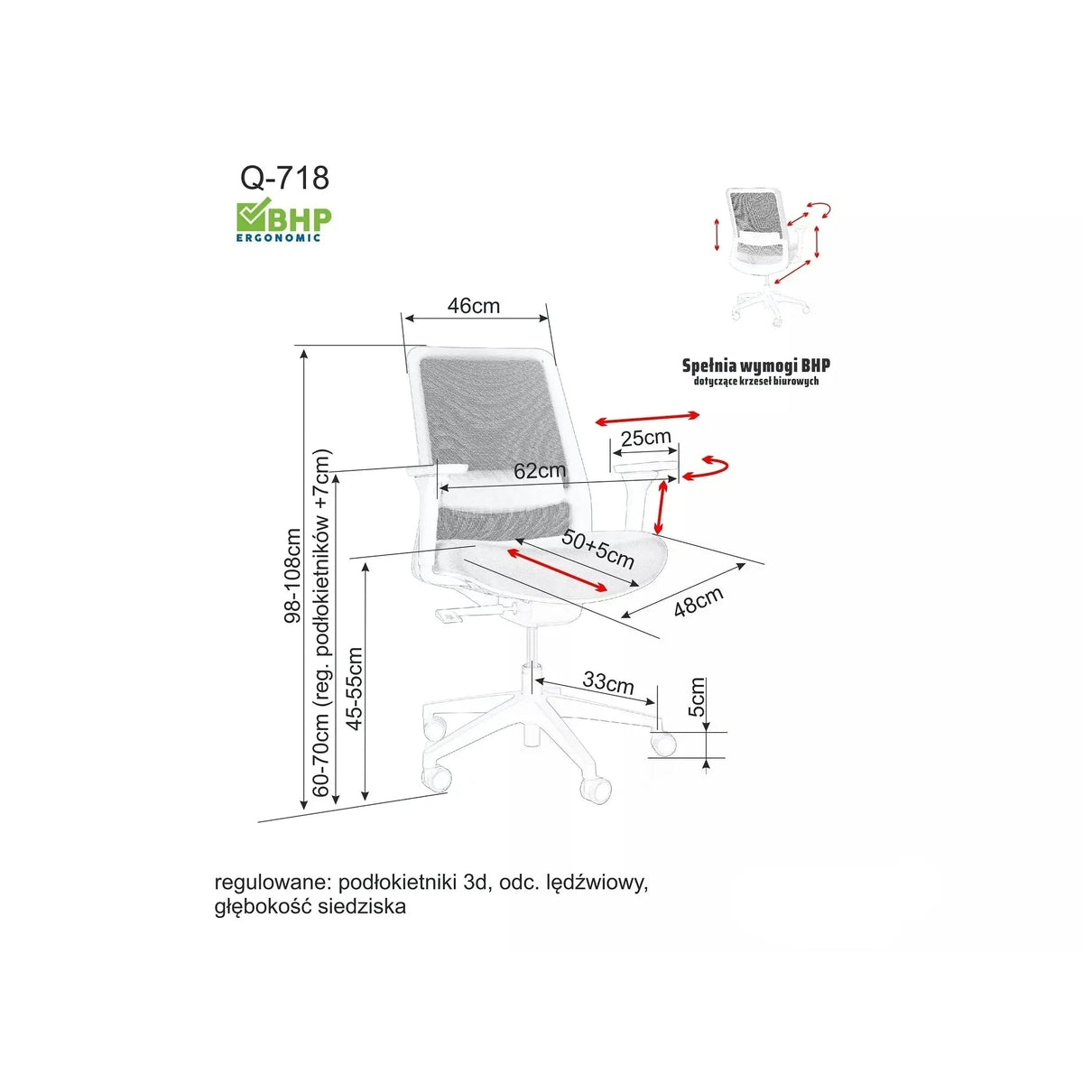 Scaun birou Q-718, gri, plasă